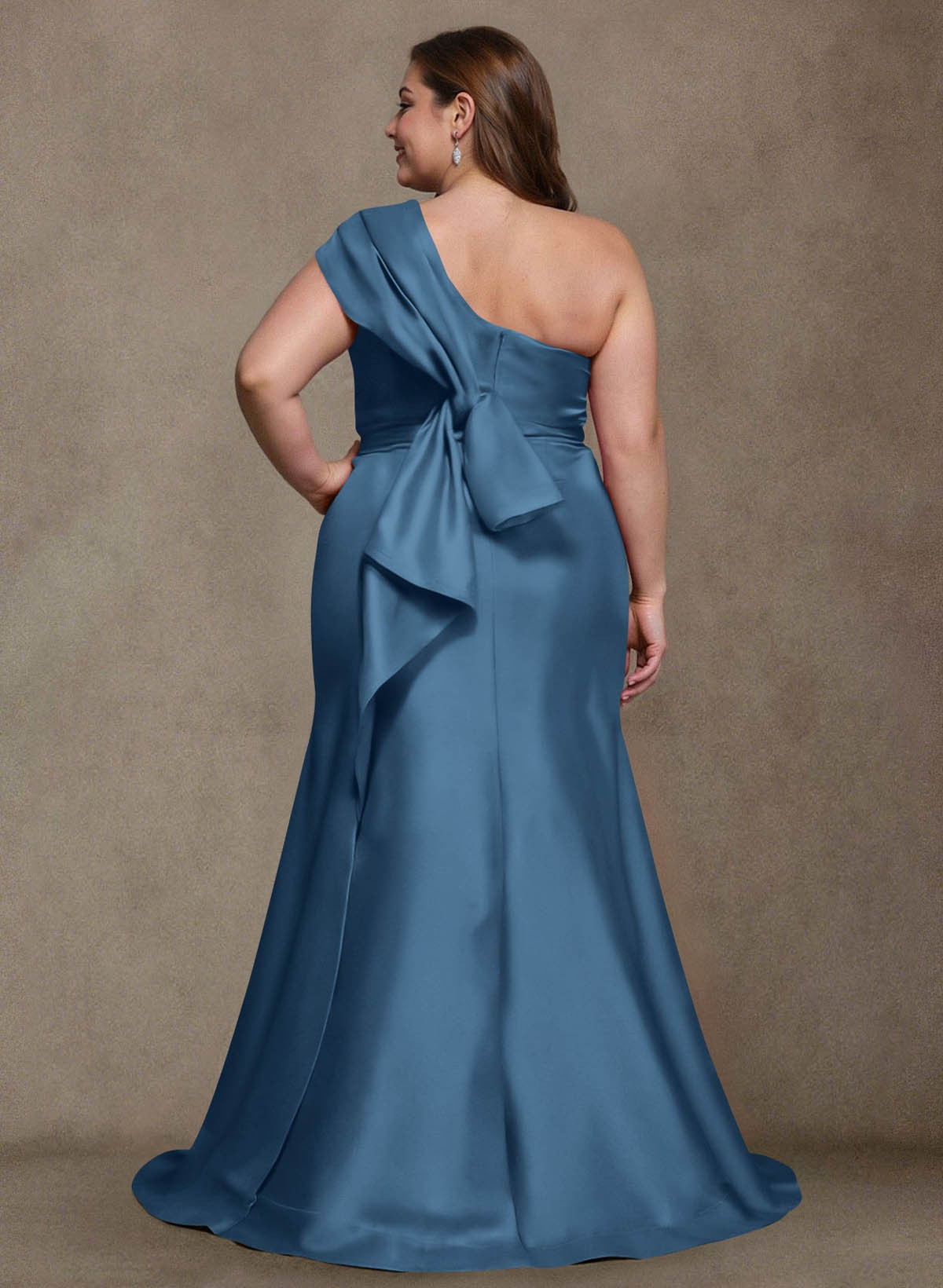Elegant One-Shoulder Floor-Length Mermaid Satin Mother Of The Bride Dresses, product image 14