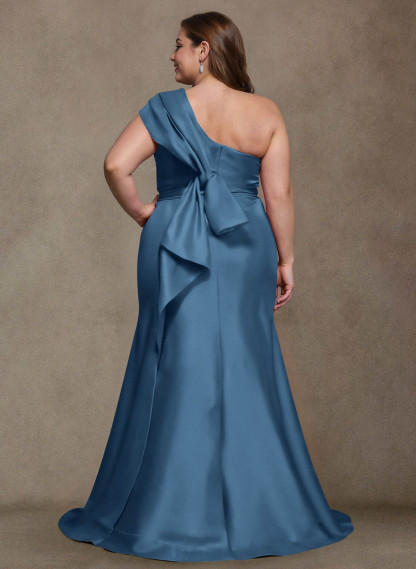 Elegant One-Shoulder Floor-Length Mermaid Satin Mother Of The Bride Dresses, product image 14
