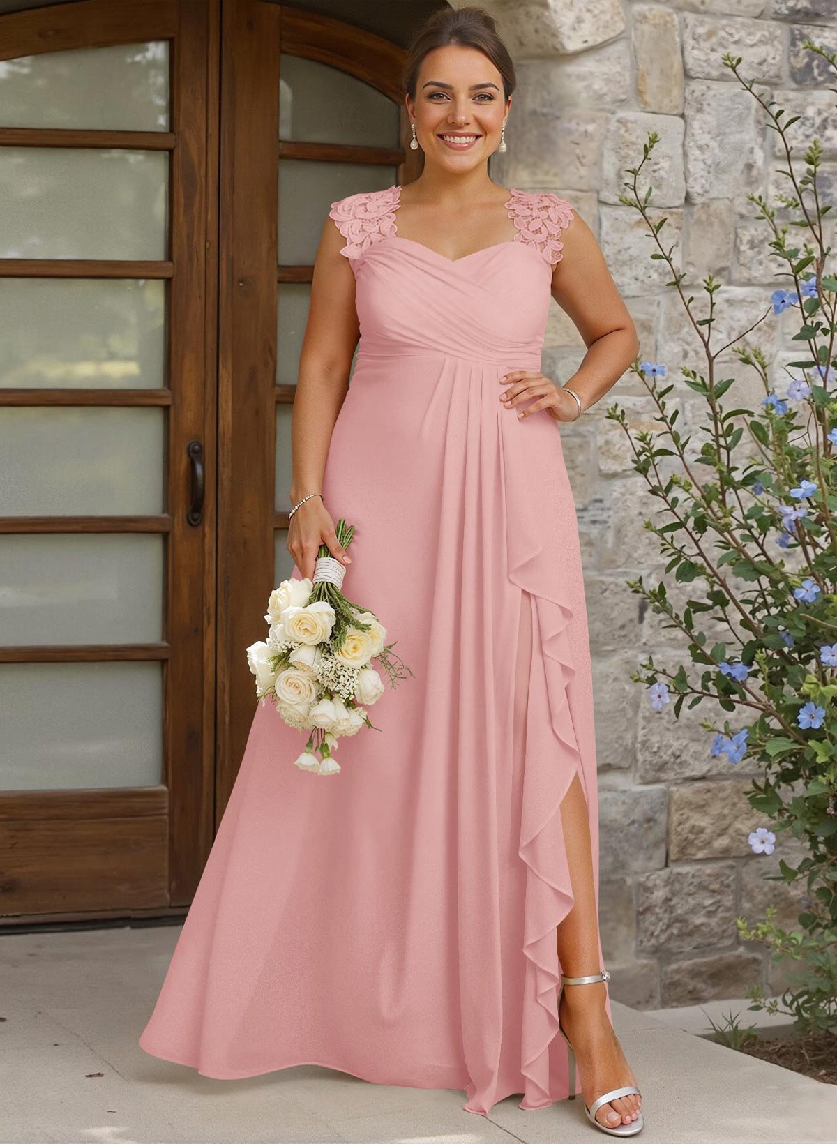 Sheath Sweetheart Sleeveless Floor-Length Chiffon Bridesmaid Dresses With Lace, product image 259