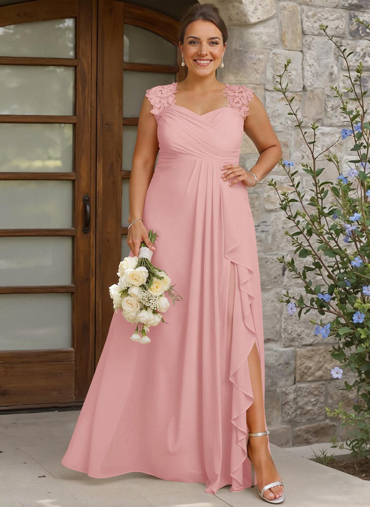 Sheath Sweetheart Sleeveless Floor-Length Chiffon Bridesmaid Dresses With Lace, product image 259