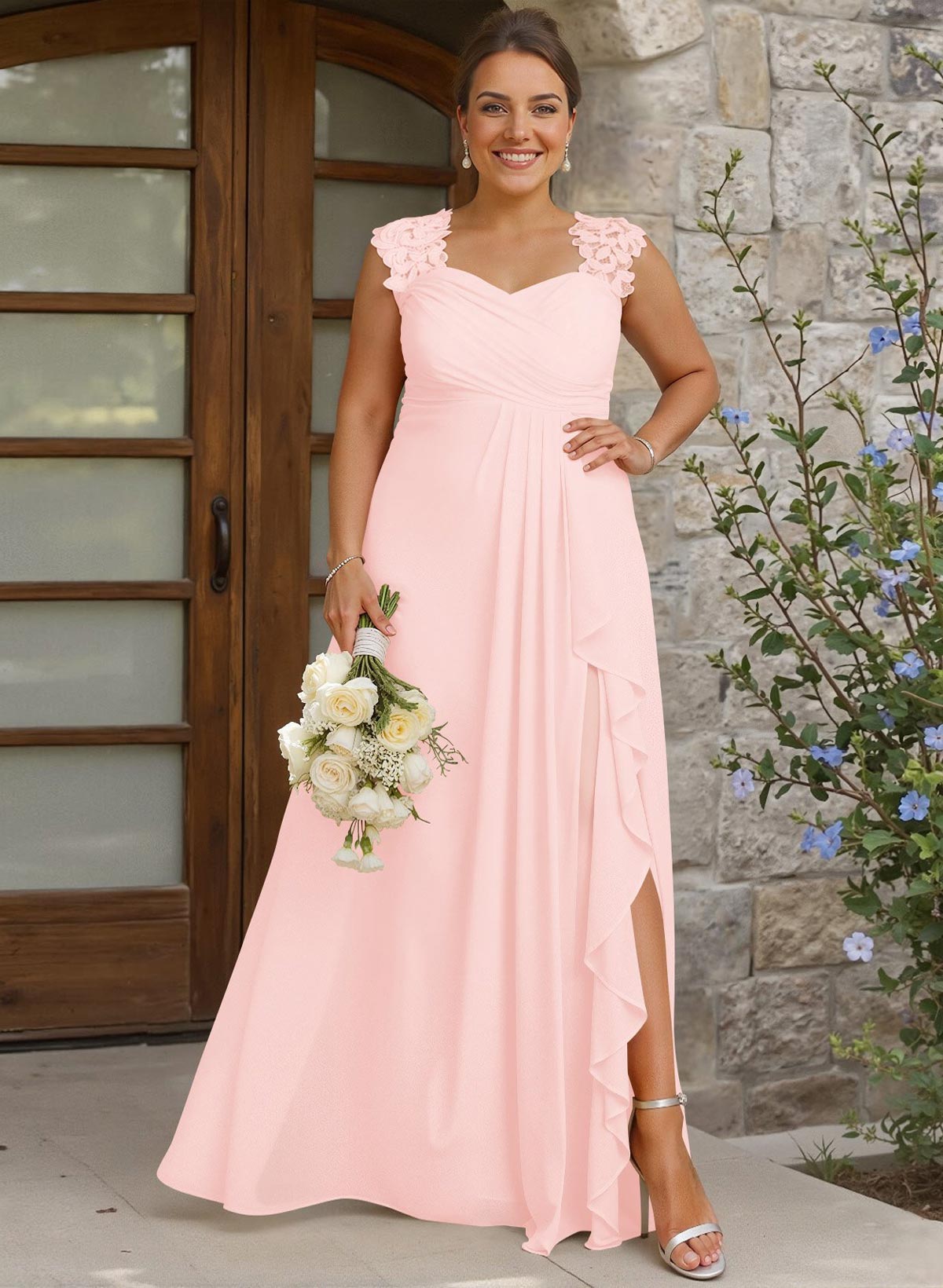 Sheath Sweetheart Sleeveless Floor-Length Chiffon Bridesmaid Dresses With Lace, product image 265