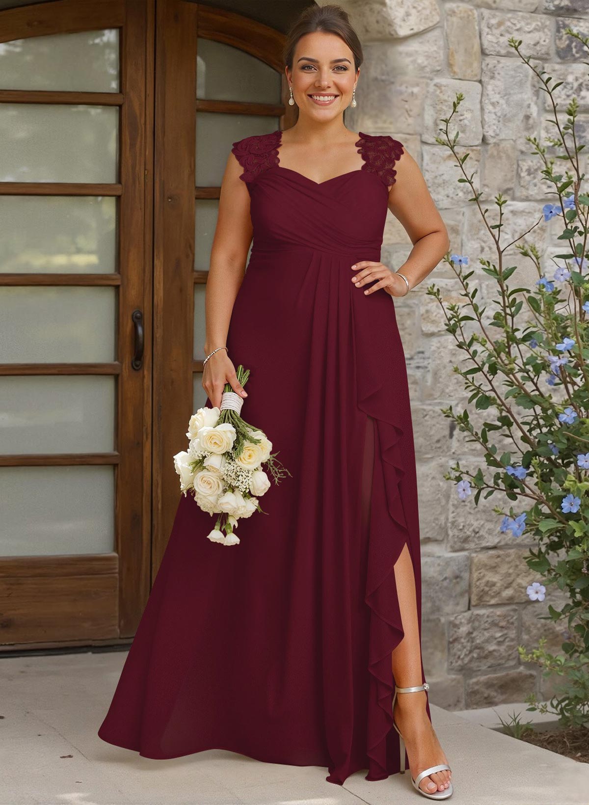 Sheath Sweetheart Sleeveless Floor-Length Chiffon Bridesmaid Dresses With Lace, product image 243