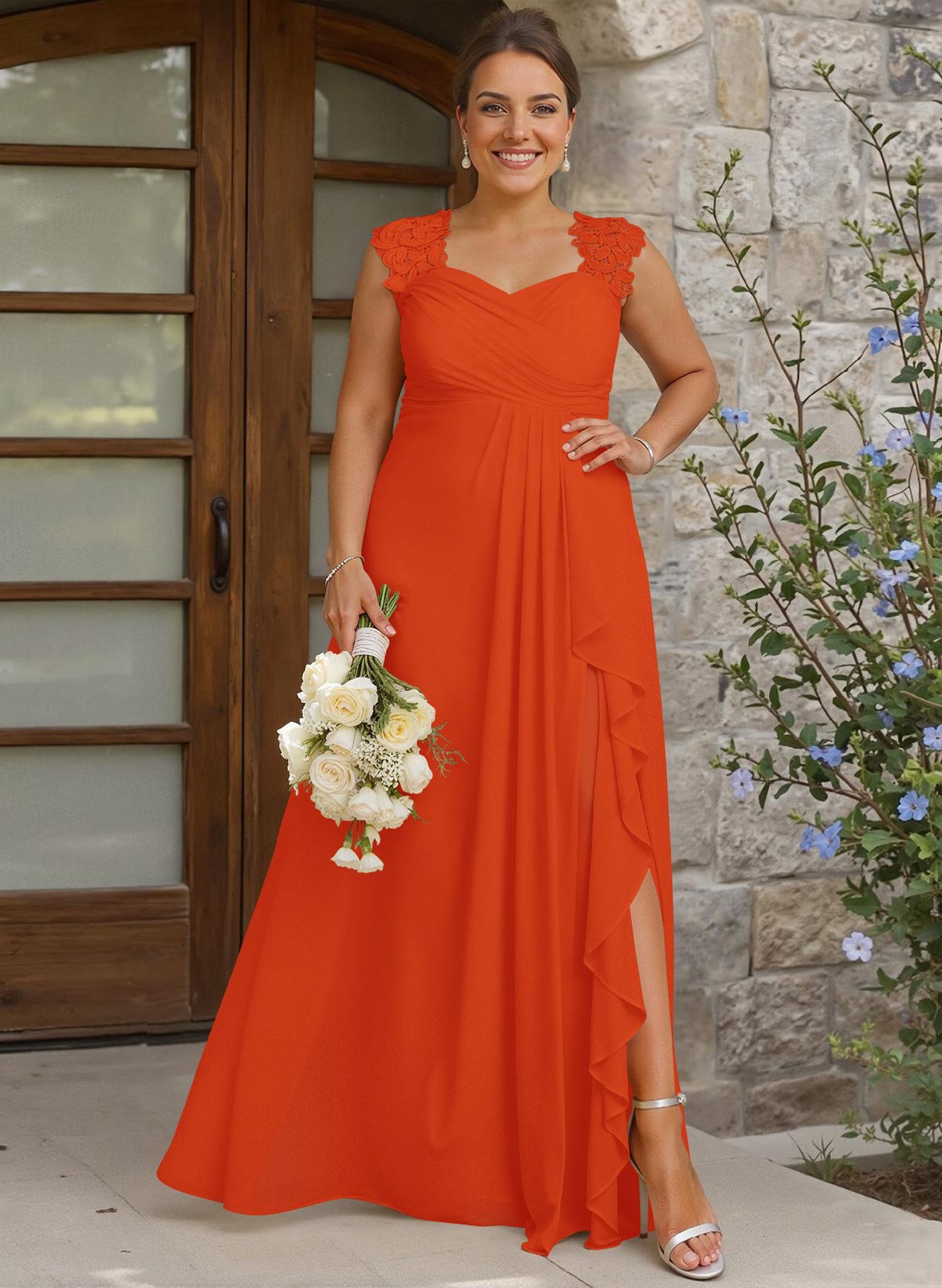 Sheath Sweetheart Sleeveless Floor-Length Chiffon Bridesmaid Dresses With Lace, product image 339