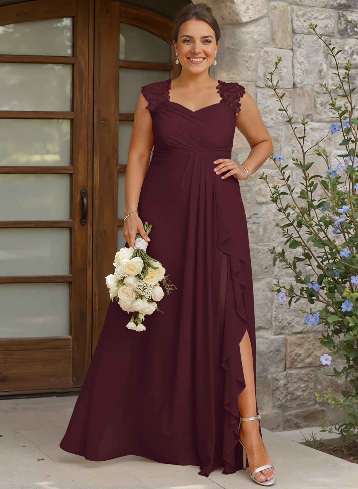 Sheath Sweetheart Sleeveless Floor-Length Chiffon Bridesmaid Dresses With Lace, product image 241