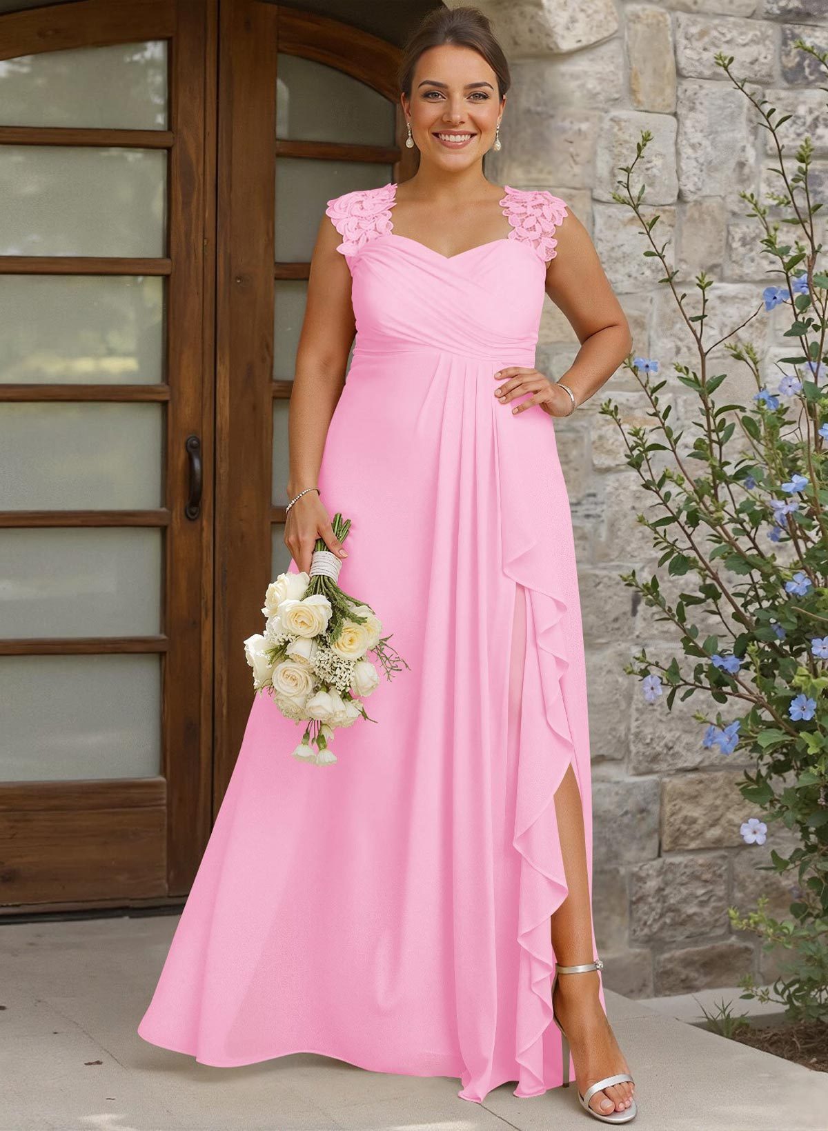Sheath Sweetheart Sleeveless Floor-Length Chiffon Bridesmaid Dresses With Lace, product image 267