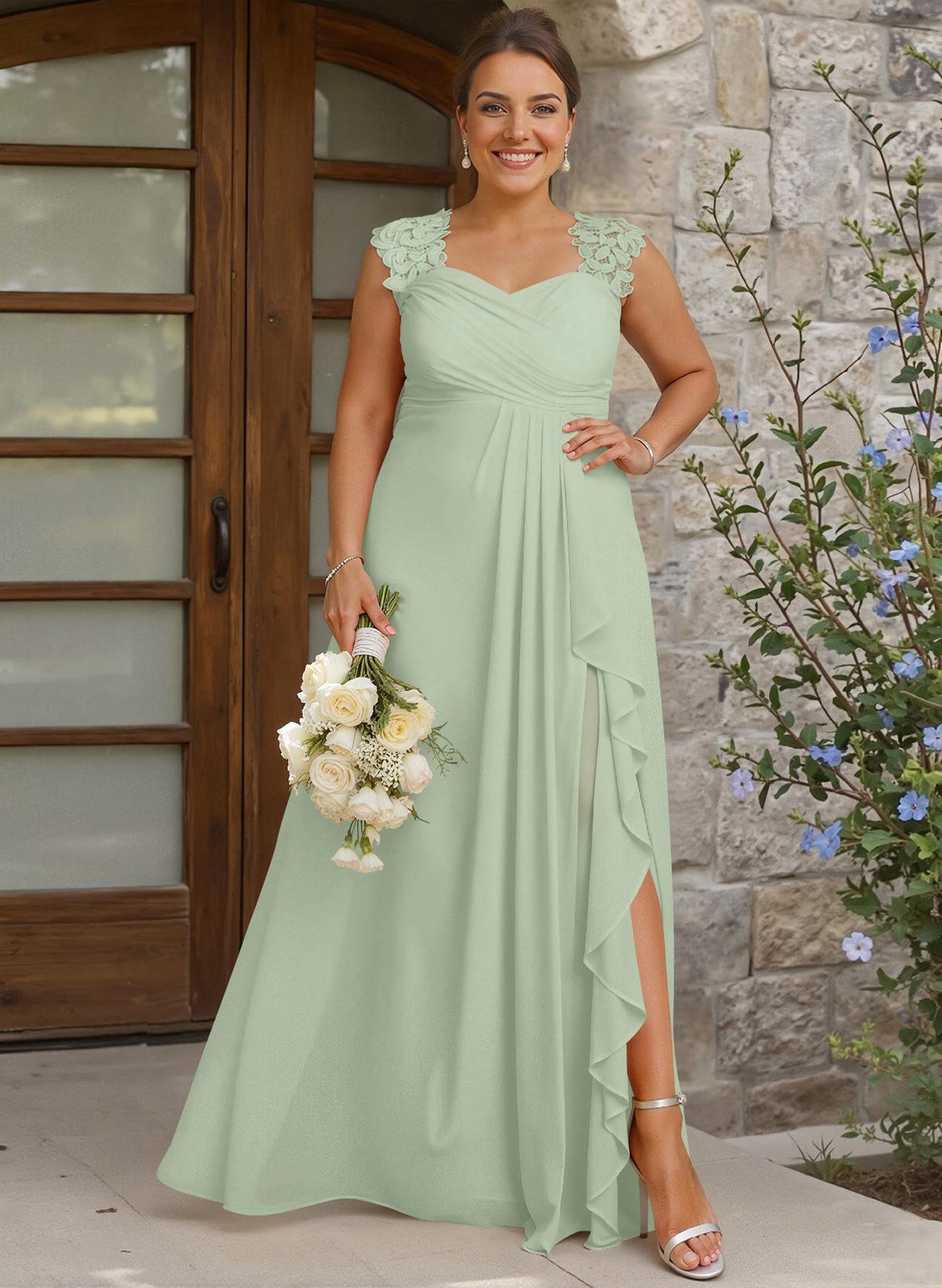 Sheath Sweetheart Sleeveless Floor-Length Chiffon Bridesmaid Dresses With Lace, product image 303