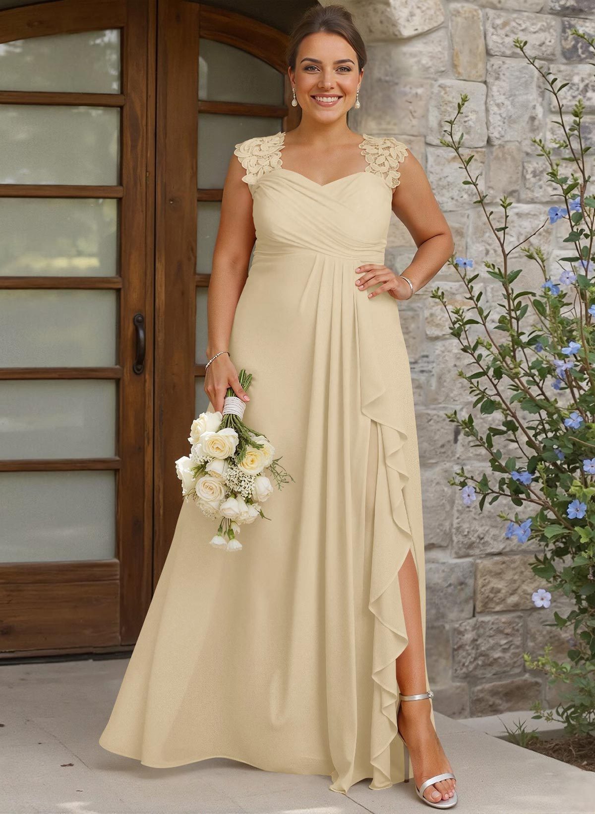 Sheath Sweetheart Sleeveless Floor-Length Chiffon Bridesmaid Dresses With Lace, product image 311
