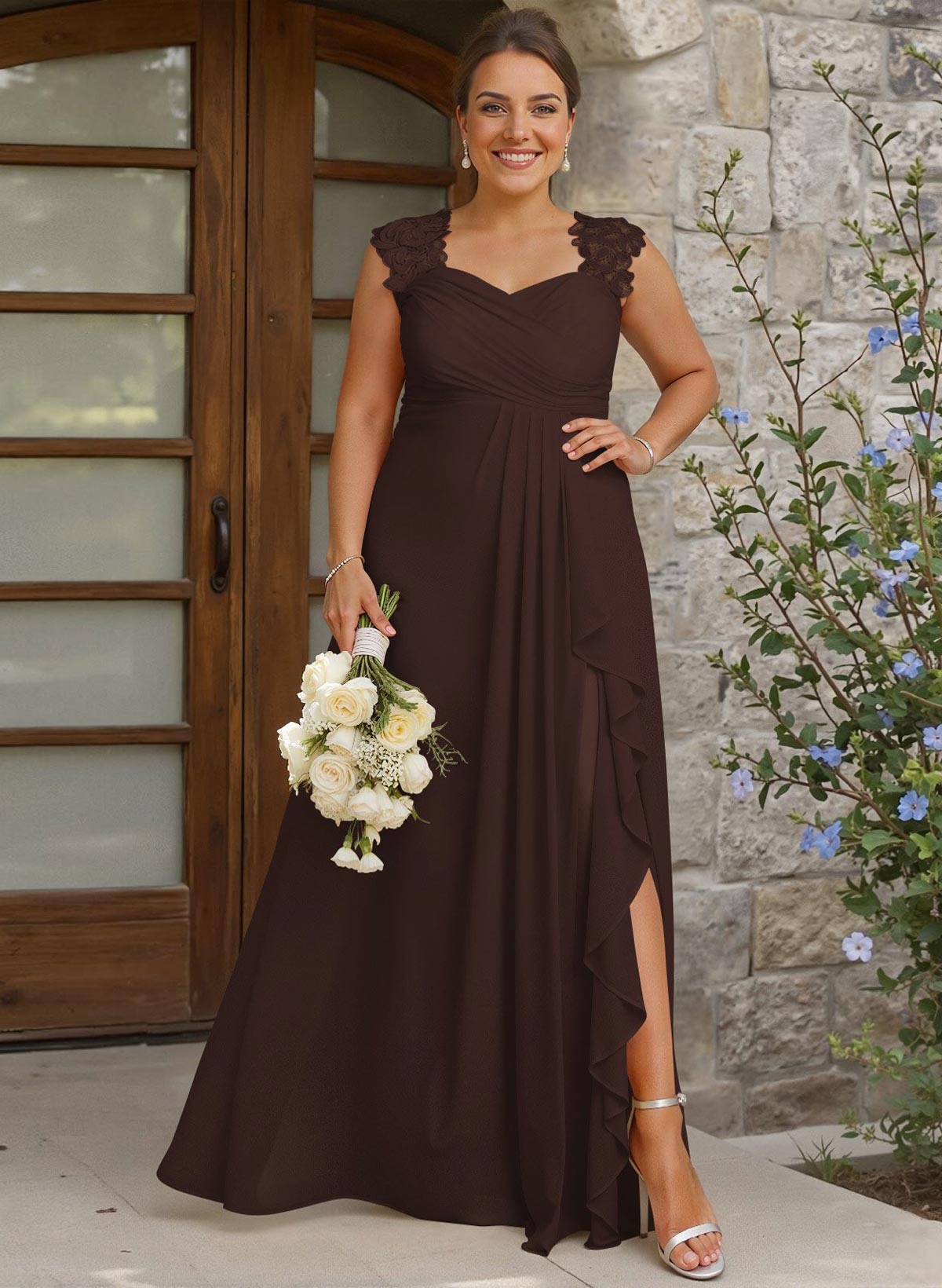 Sheath Sweetheart Sleeveless Floor-Length Chiffon Bridesmaid Dresses With Lace, product image 323