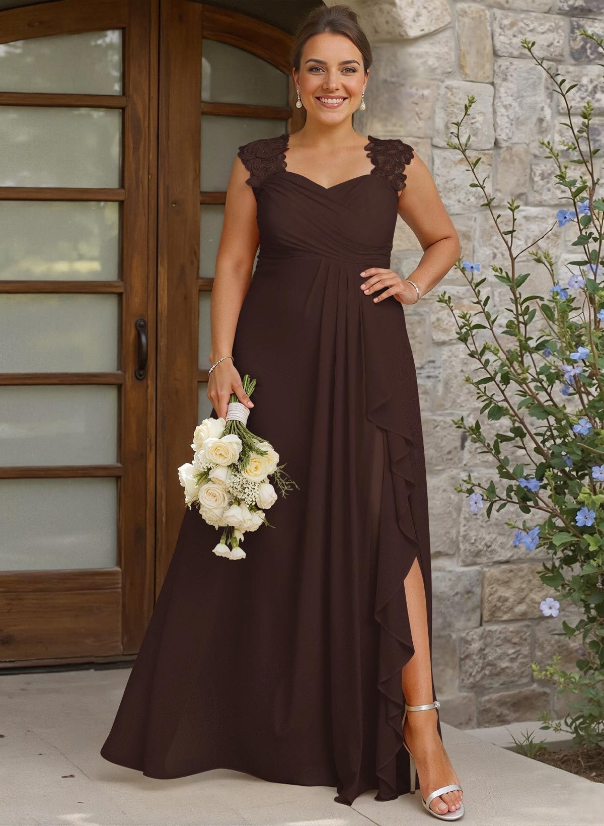Sheath Sweetheart Sleeveless Floor-Length Chiffon Bridesmaid Dresses With Lace, product image 323