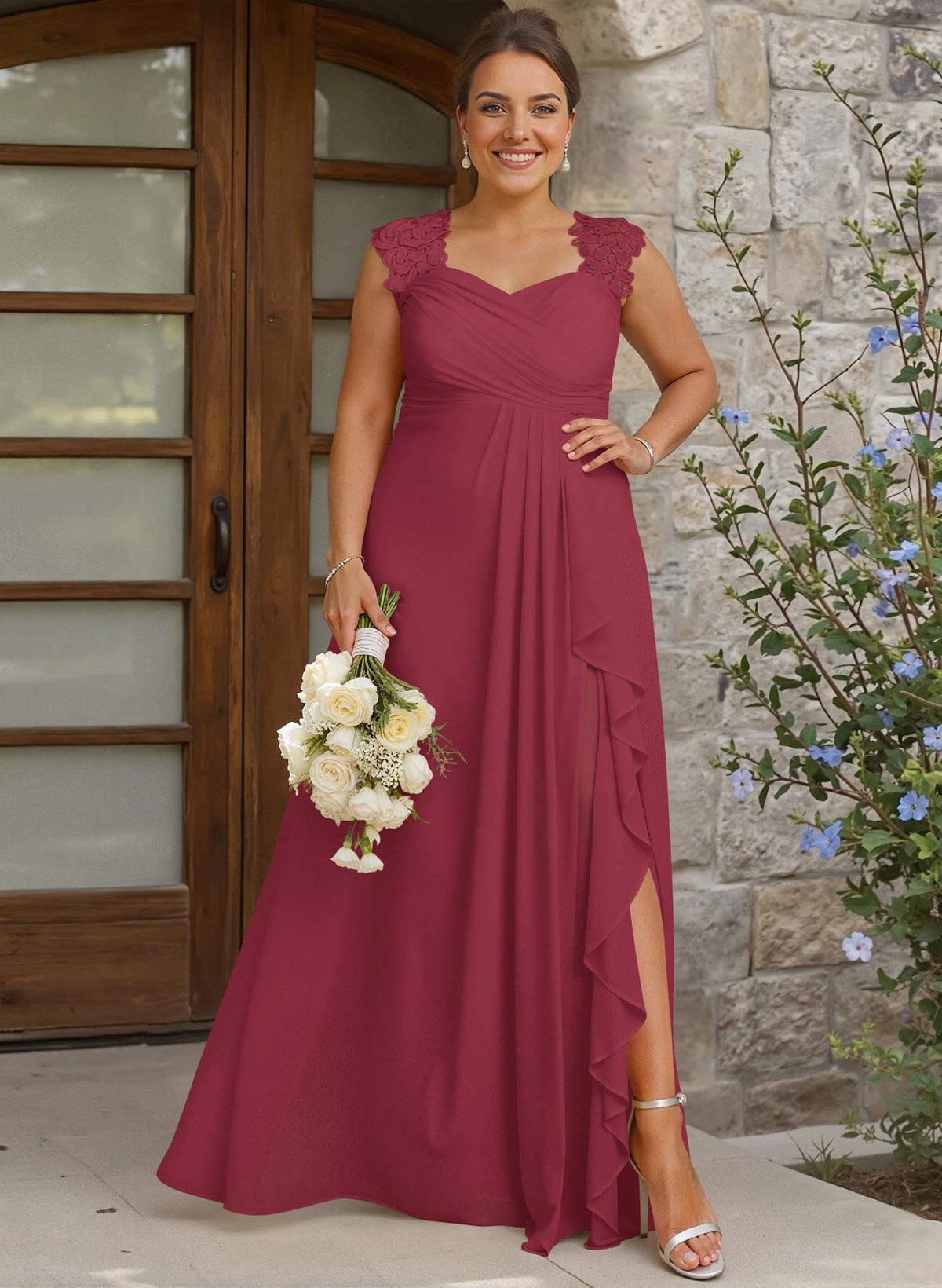 Sheath Sweetheart Sleeveless Floor-Length Chiffon Bridesmaid Dresses With Lace, product image 245