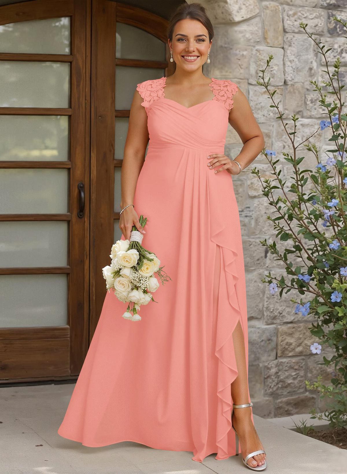 Sheath Sweetheart Sleeveless Floor-Length Chiffon Bridesmaid Dresses With Lace, product image 263