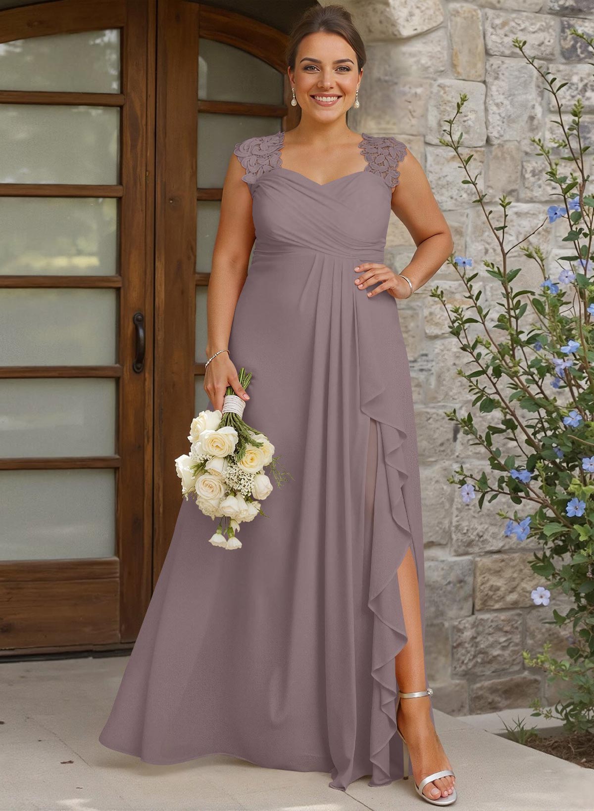 Sheath Sweetheart Sleeveless Floor-Length Chiffon Bridesmaid Dresses With Lace, product image 269