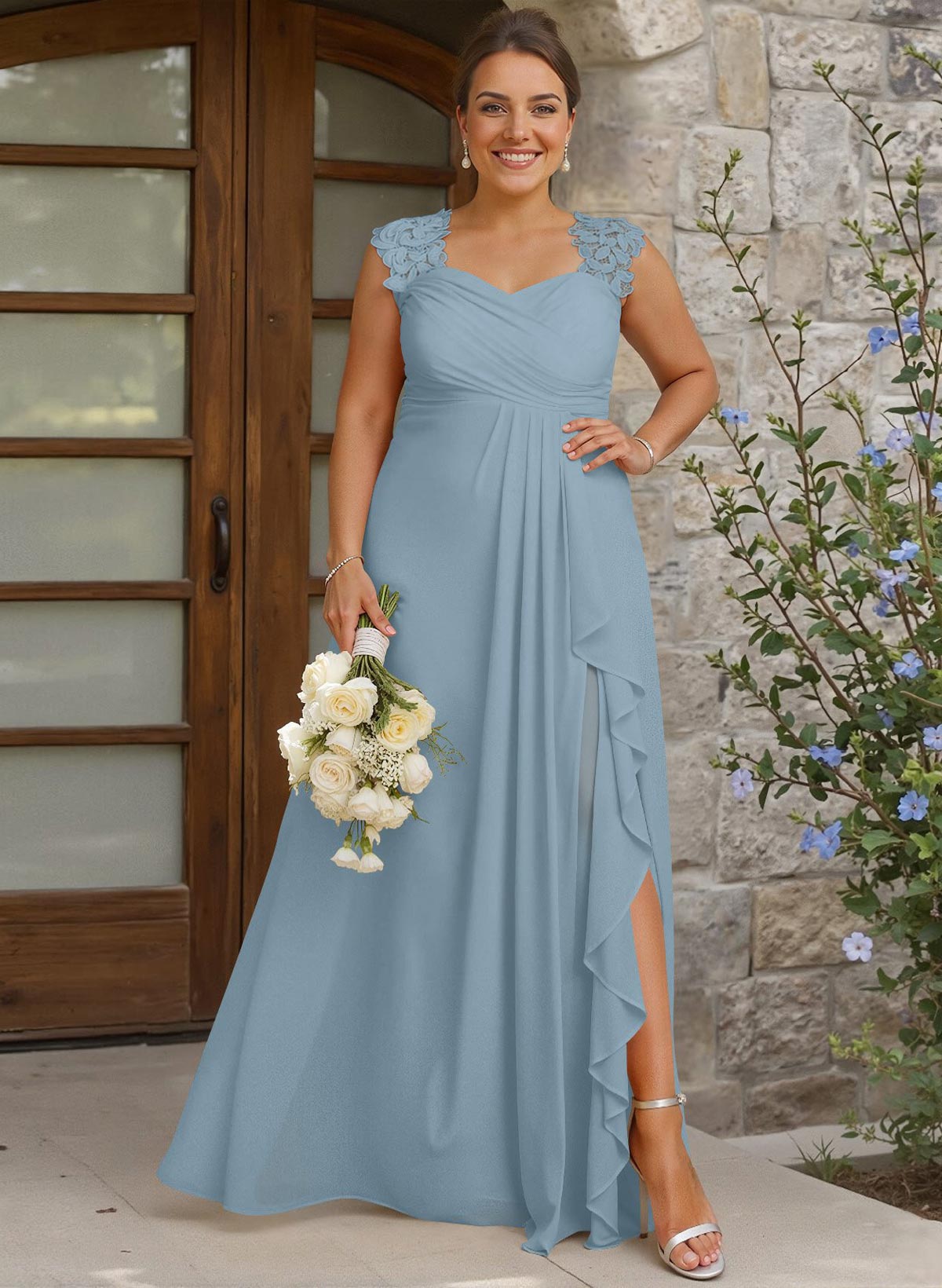 Sheath Sweetheart Sleeveless Floor-Length Chiffon Bridesmaid Dresses With Lace, product image 221