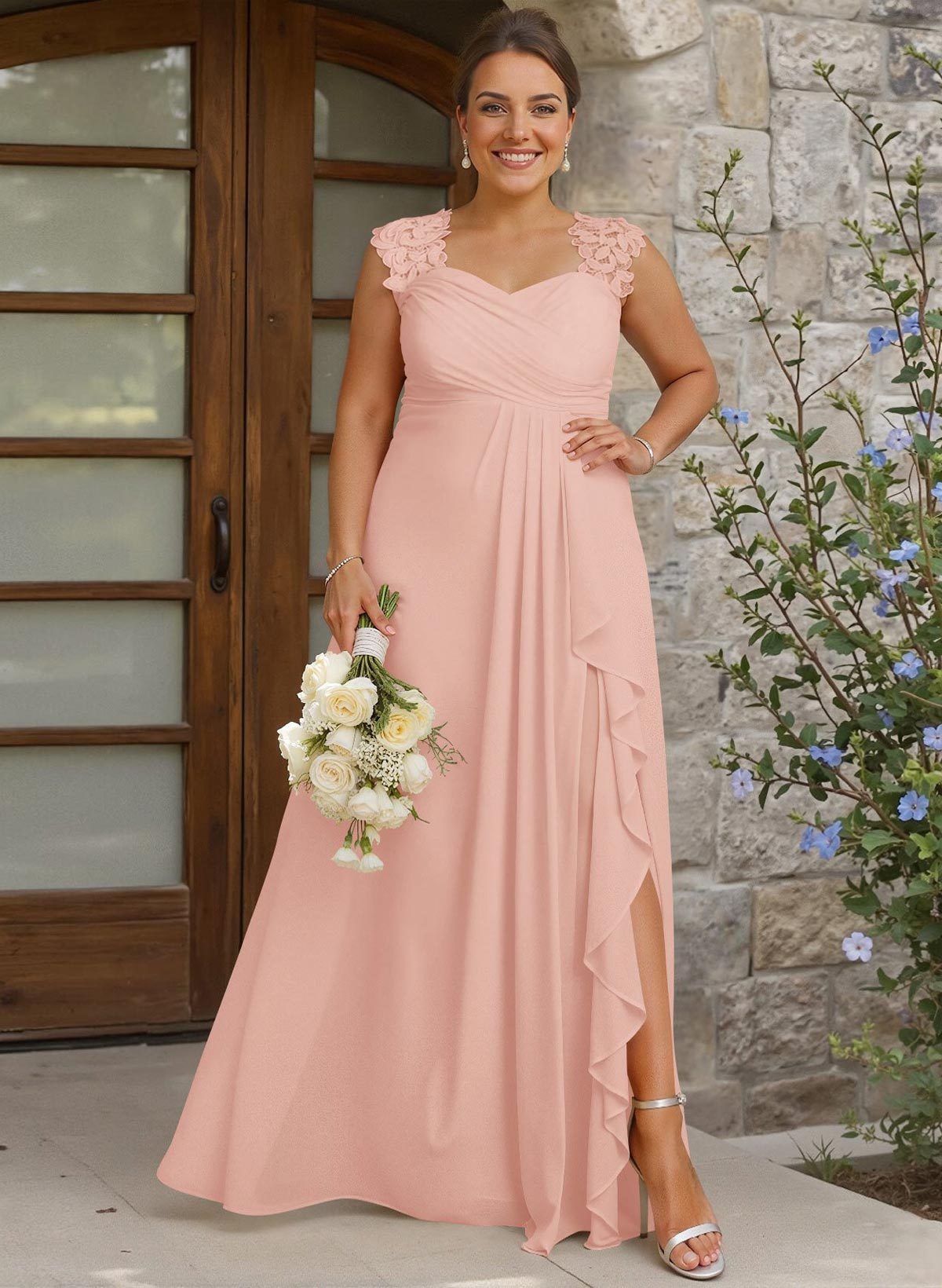 Sheath Sweetheart Sleeveless Floor-Length Chiffon Bridesmaid Dresses With Lace, product image 255