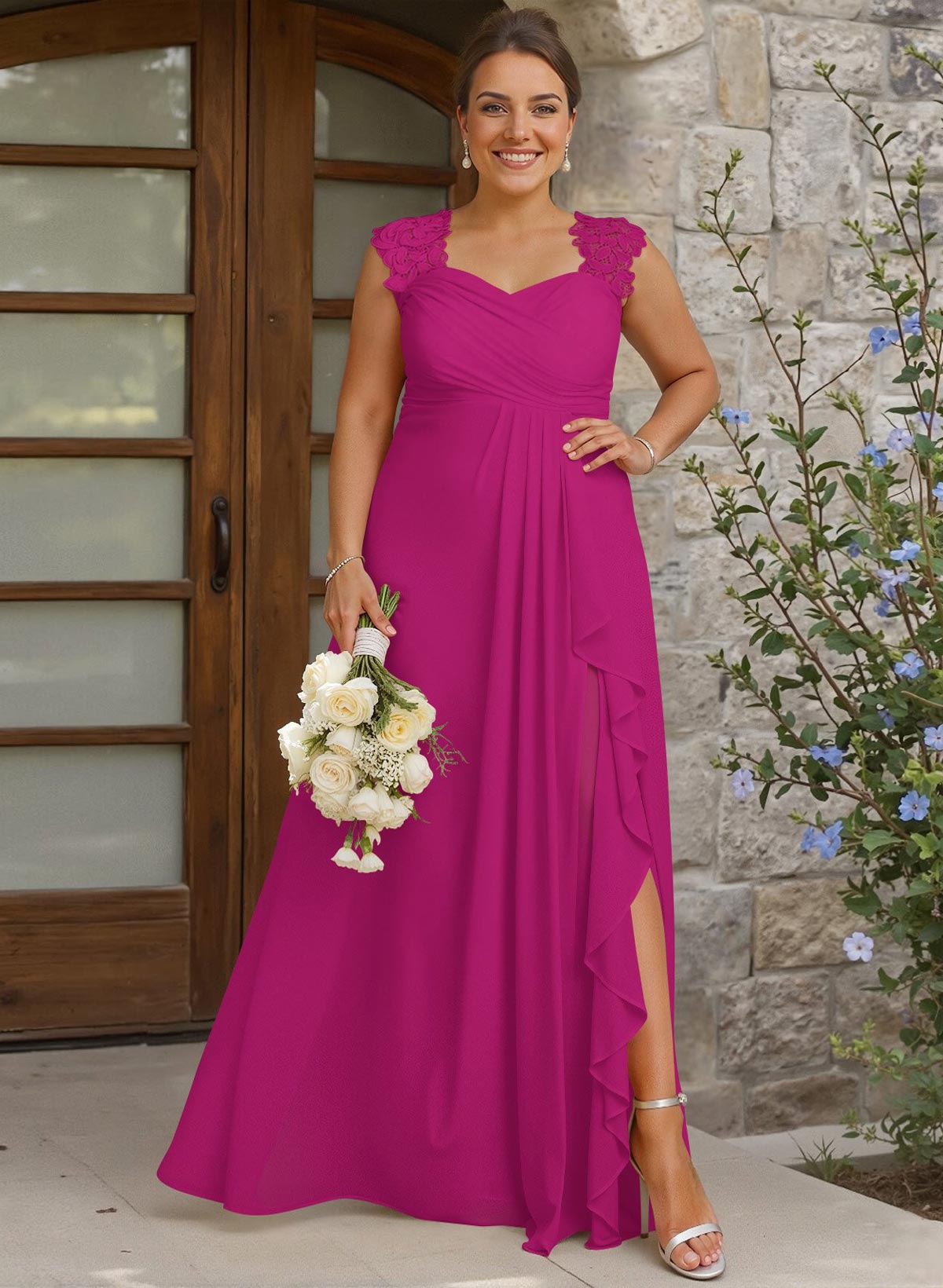 Sheath Sweetheart Sleeveless Floor-Length Chiffon Bridesmaid Dresses With Lace, product image 291