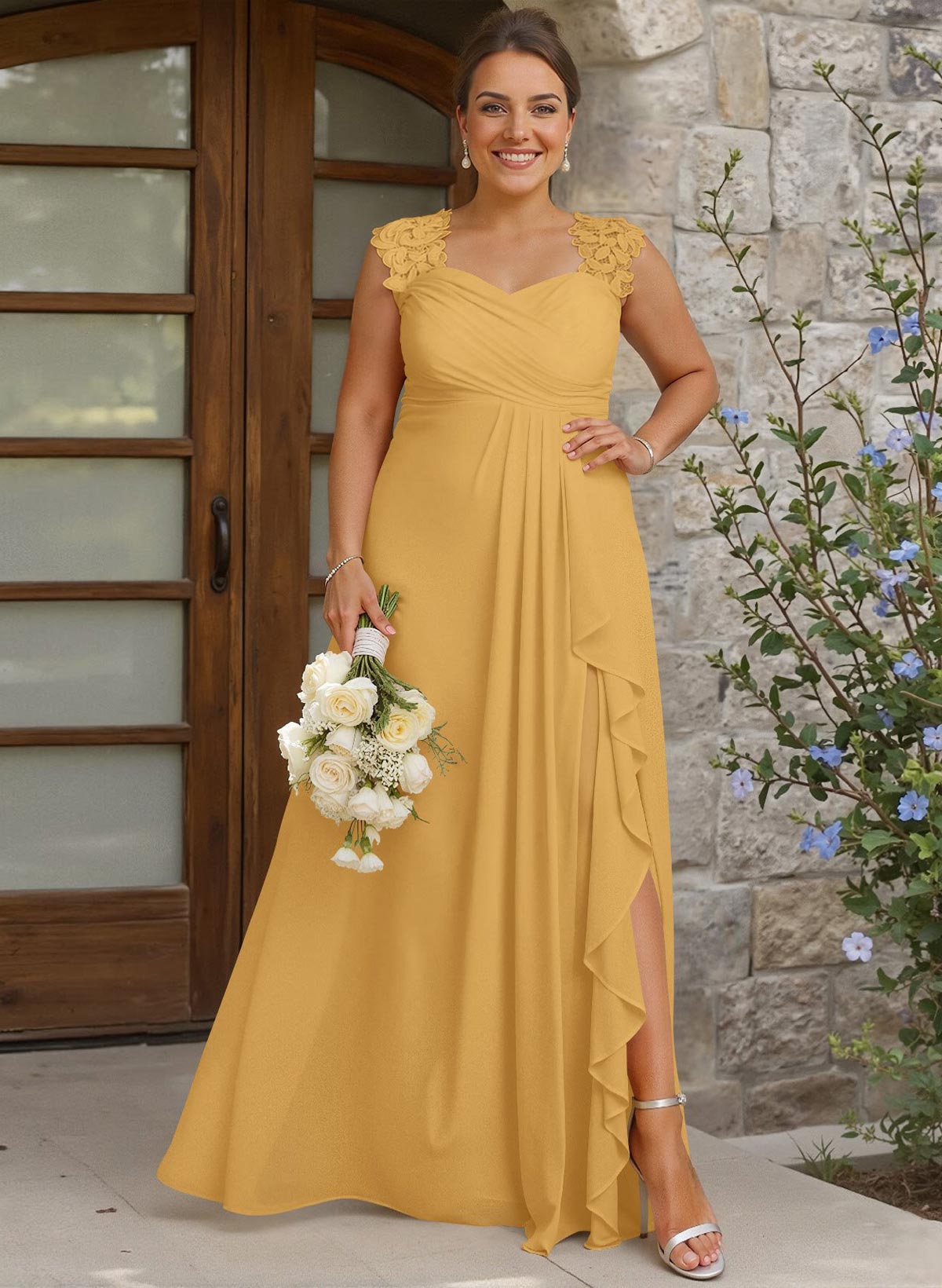 Sheath Sweetheart Sleeveless Floor-Length Chiffon Bridesmaid Dresses With Lace, product image 317