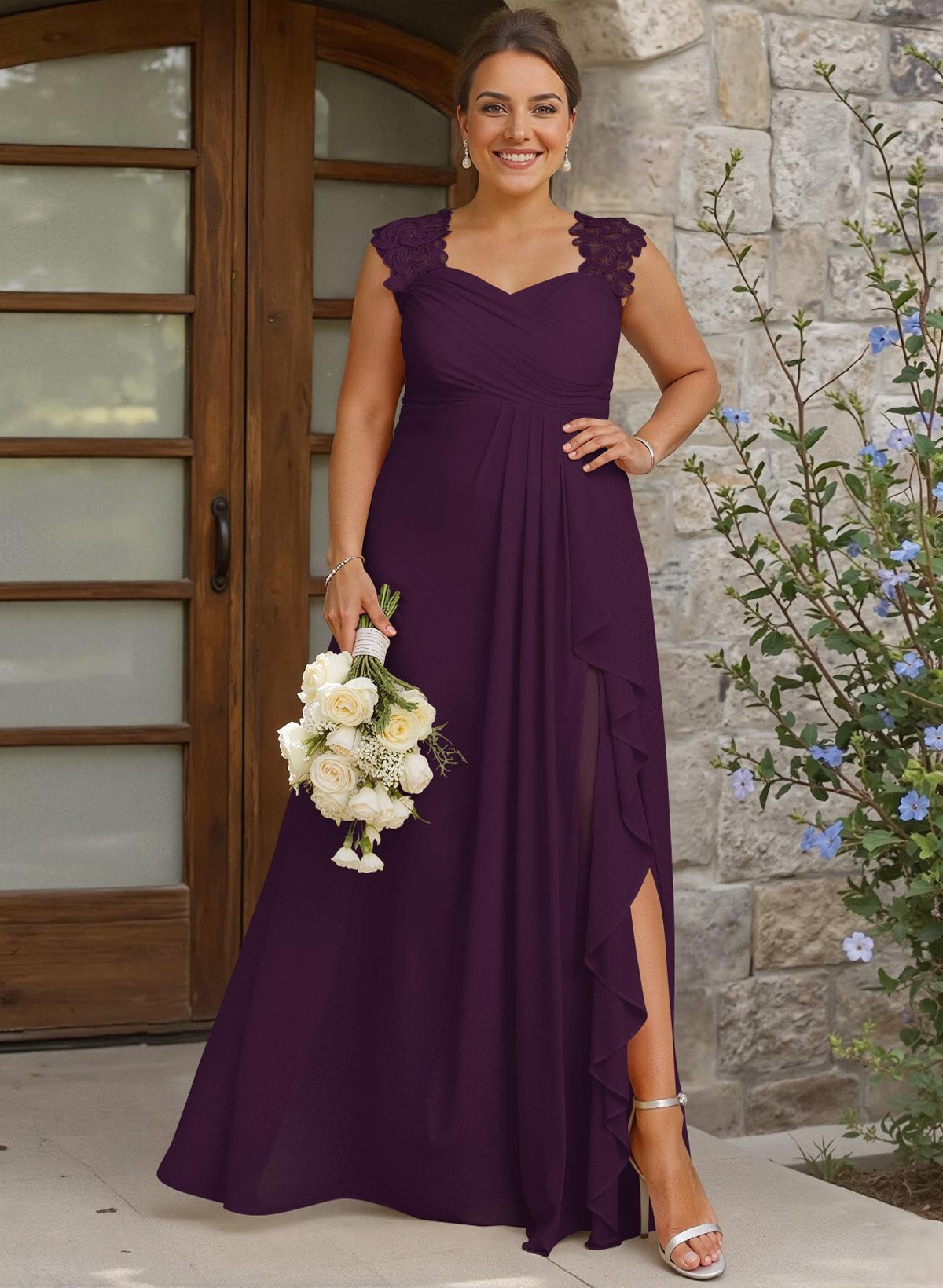 Sheath Sweetheart Sleeveless Floor-Length Chiffon Bridesmaid Dresses With Lace, product image 285