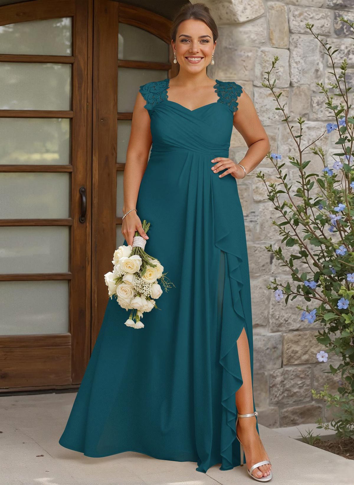 Sheath Sweetheart Sleeveless Floor-Length Chiffon Bridesmaid Dresses With Lace, product image 227