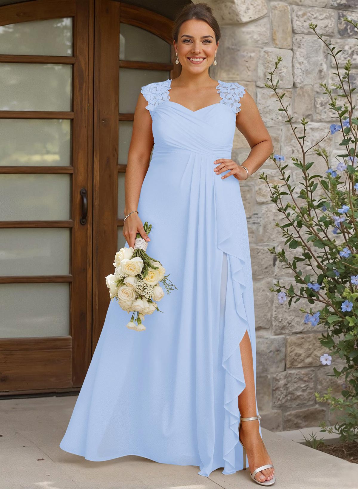 Sheath Sweetheart Sleeveless Floor-Length Chiffon Bridesmaid Dresses With Lace, product image 279