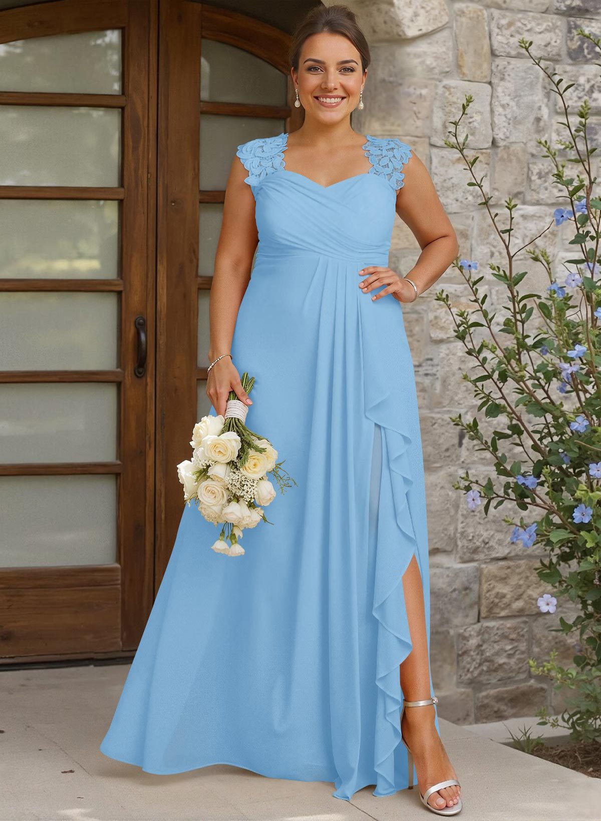 Sheath Sweetheart Sleeveless Floor-Length Chiffon Bridesmaid Dresses With Lace, product image 235