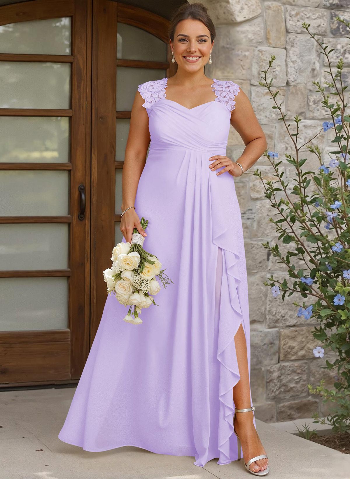 Sheath Sweetheart Sleeveless Floor-Length Chiffon Bridesmaid Dresses With Lace, product image 277