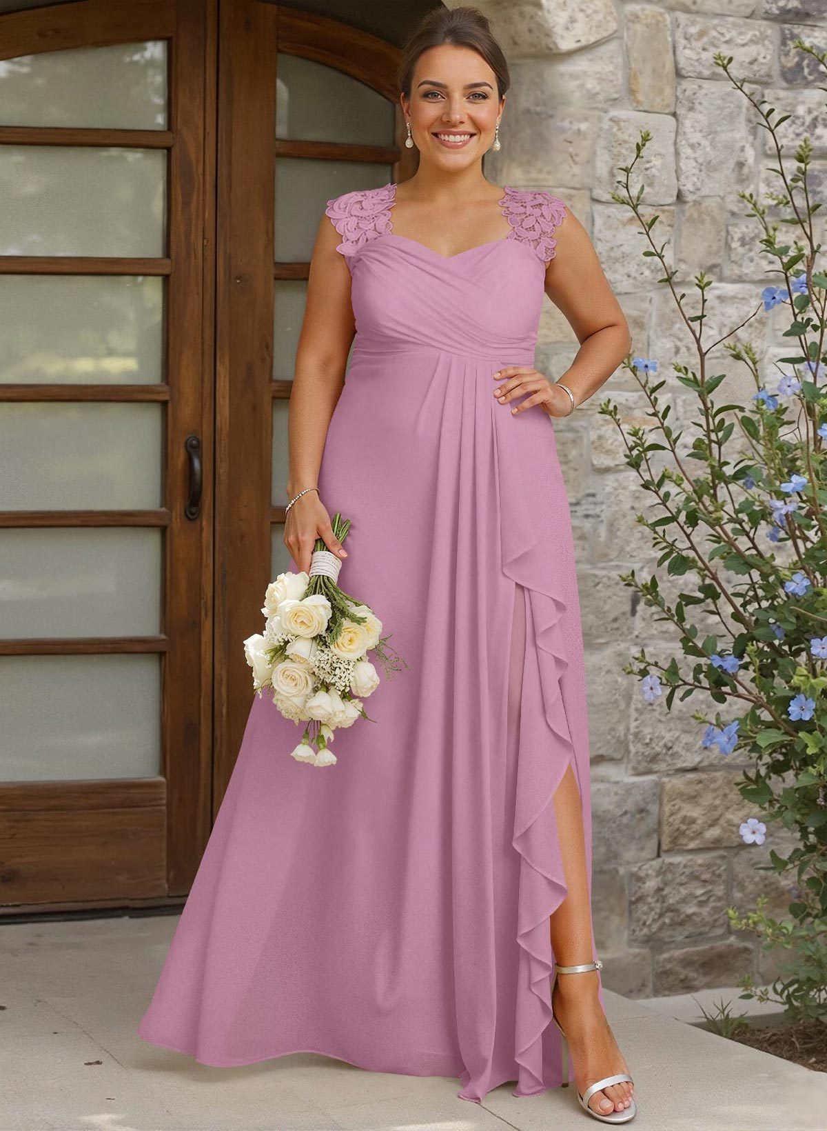 Sheath Sweetheart Sleeveless Floor-Length Chiffon Bridesmaid Dresses With Lace, product image 275