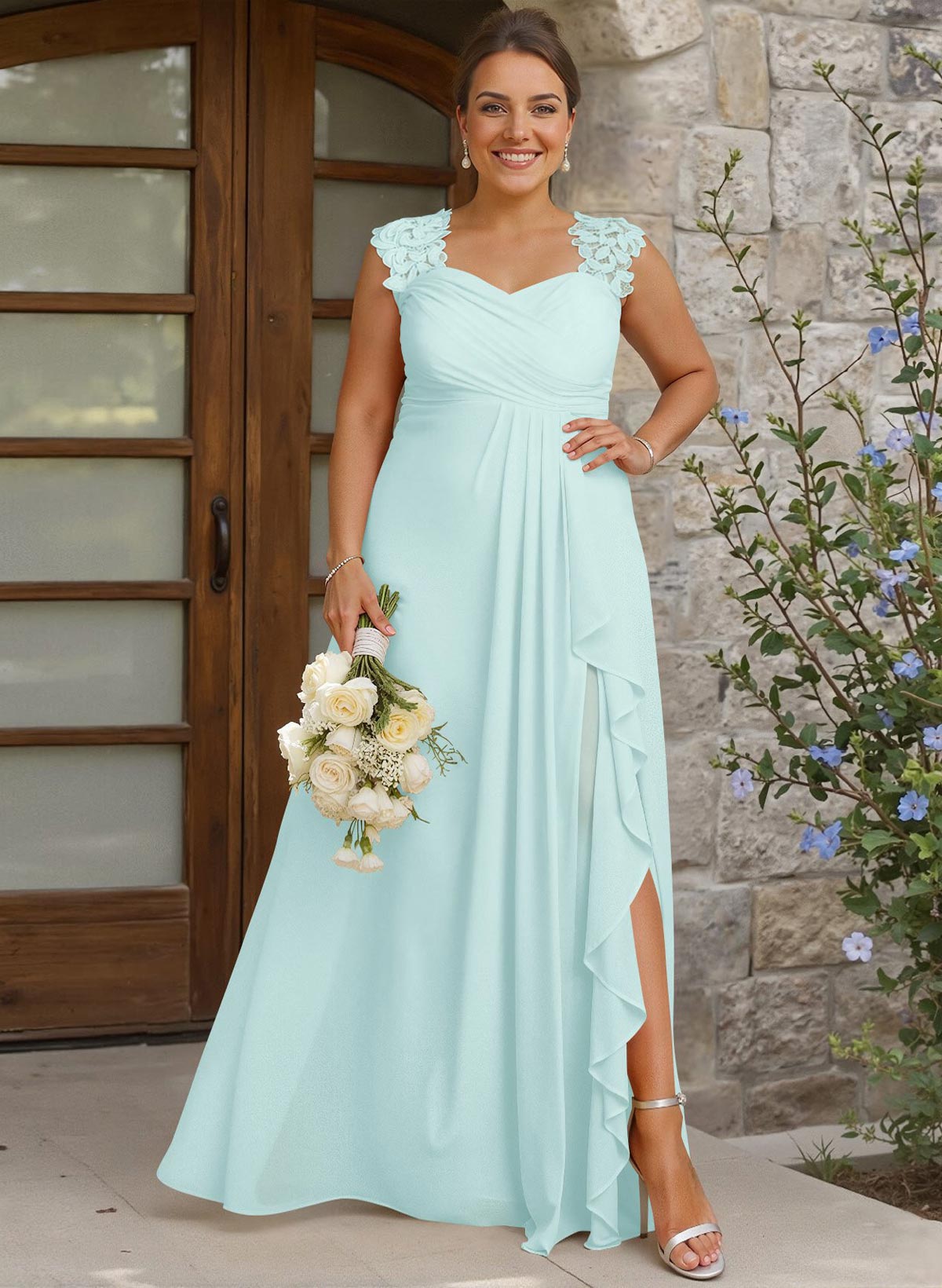 Sheath Sweetheart Sleeveless Floor-Length Chiffon Bridesmaid Dresses With Lace, product image 239