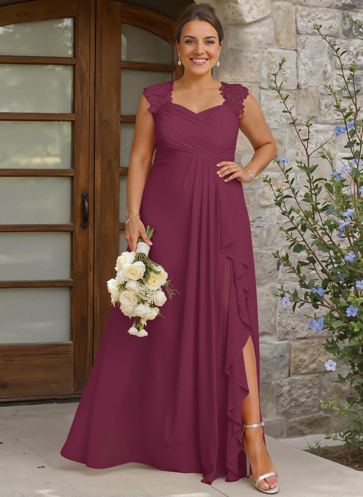 Sheath Sweetheart Sleeveless Floor-Length Chiffon Bridesmaid Dresses With Lace, product image 247