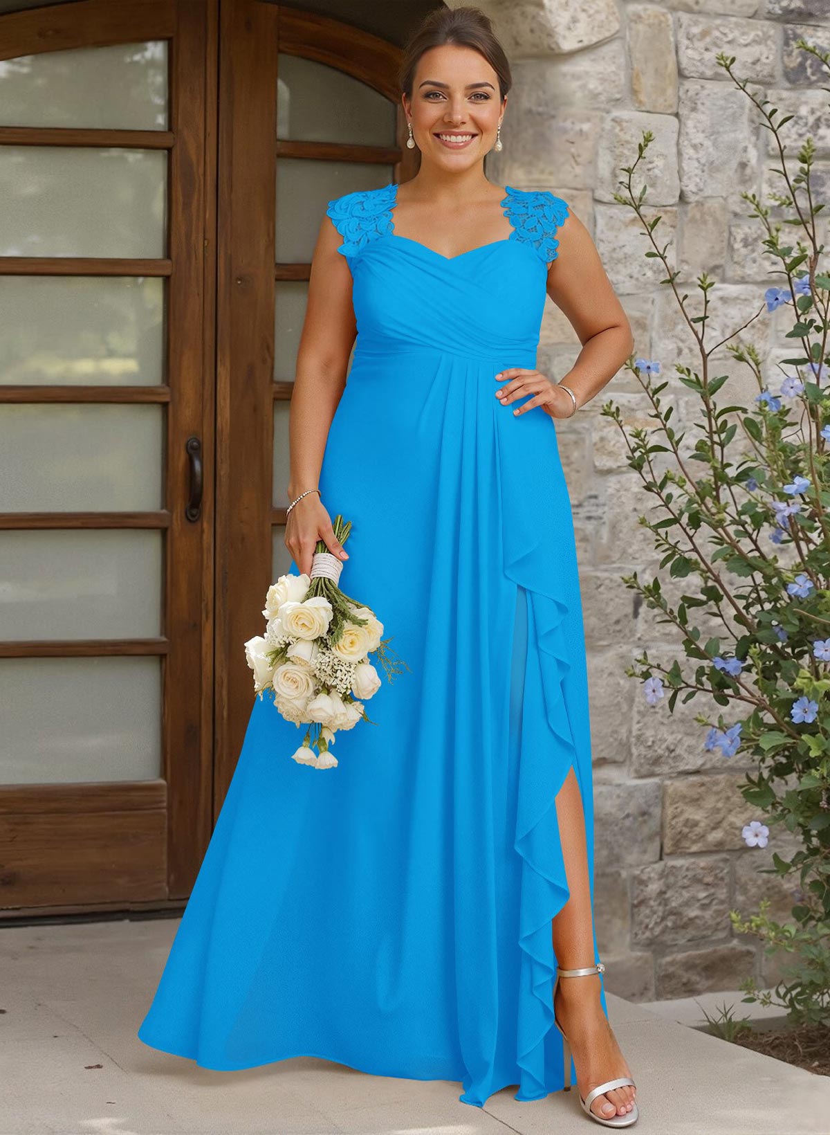 Sheath Sweetheart Sleeveless Floor-Length Chiffon Bridesmaid Dresses With Lace, product image 231