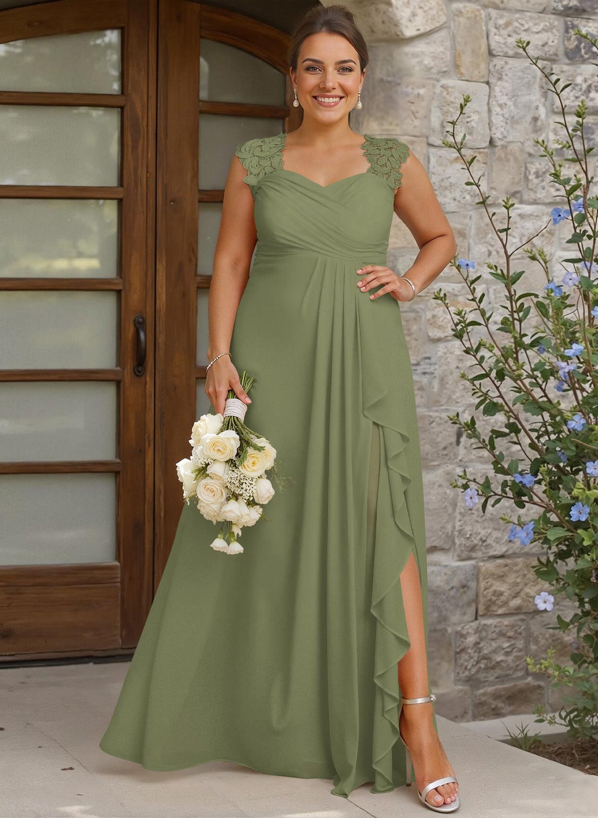 Sheath Sweetheart Sleeveless Floor-Length Chiffon Bridesmaid Dresses With Lace, product image 335