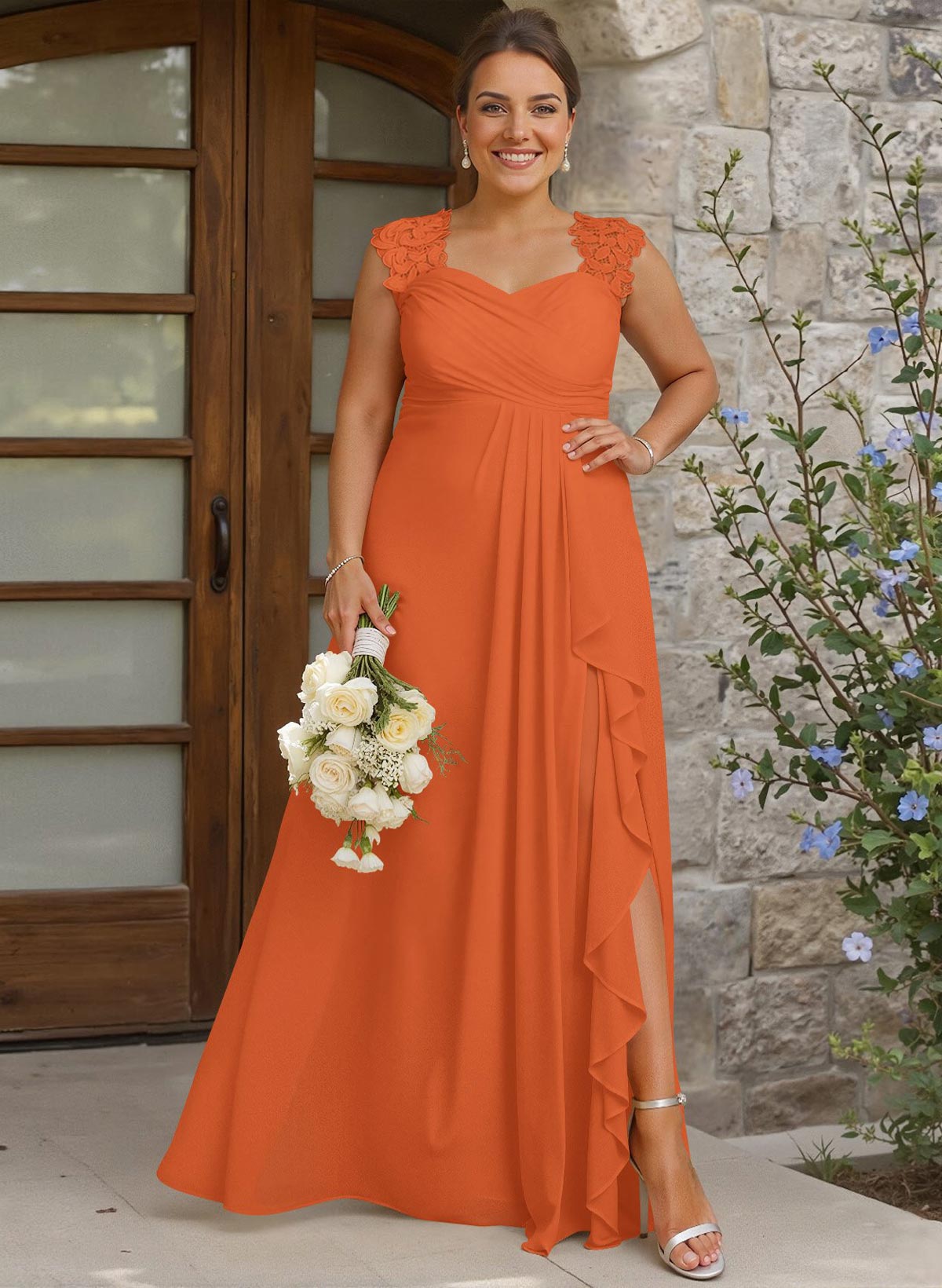 Sheath Sweetheart Sleeveless Floor-Length Chiffon Bridesmaid Dresses With Lace, product image 319