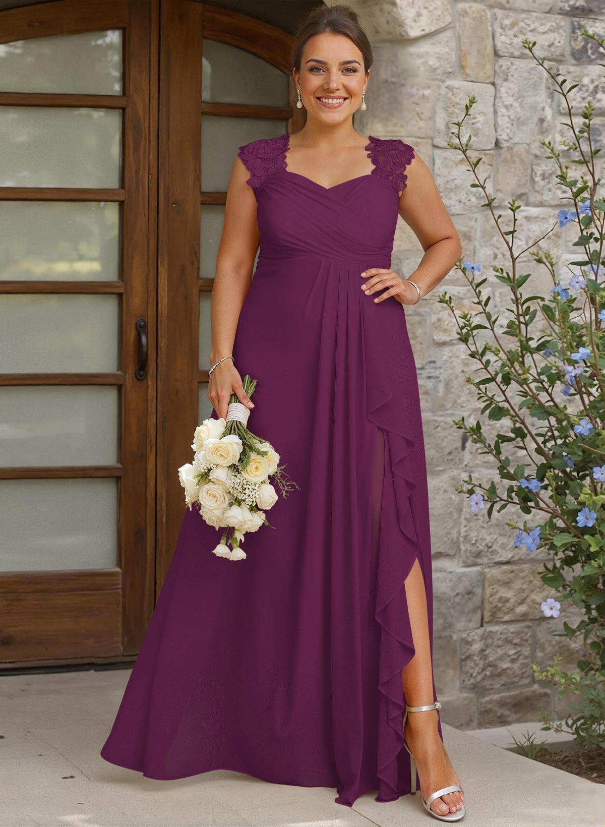 Sheath Sweetheart Sleeveless Floor-Length Chiffon Bridesmaid Dresses With Lace, product image 287