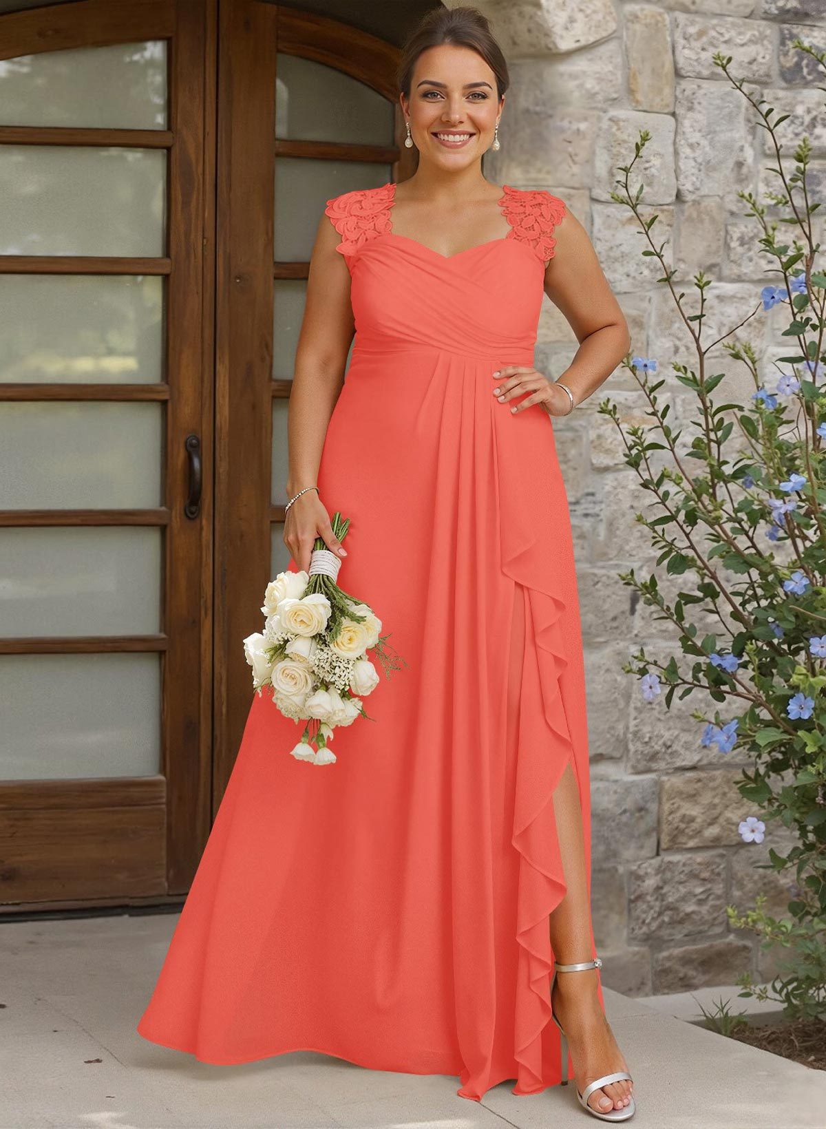 Sheath Sweetheart Sleeveless Floor-Length Chiffon Bridesmaid Dresses With Lace, product image 321