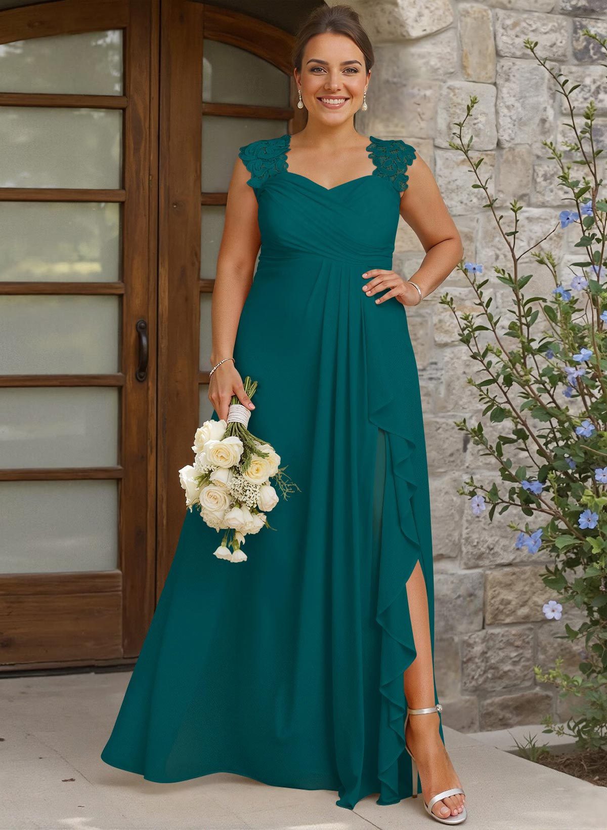 Sheath Sweetheart Sleeveless Floor-Length Chiffon Bridesmaid Dresses With Lace, product image 299