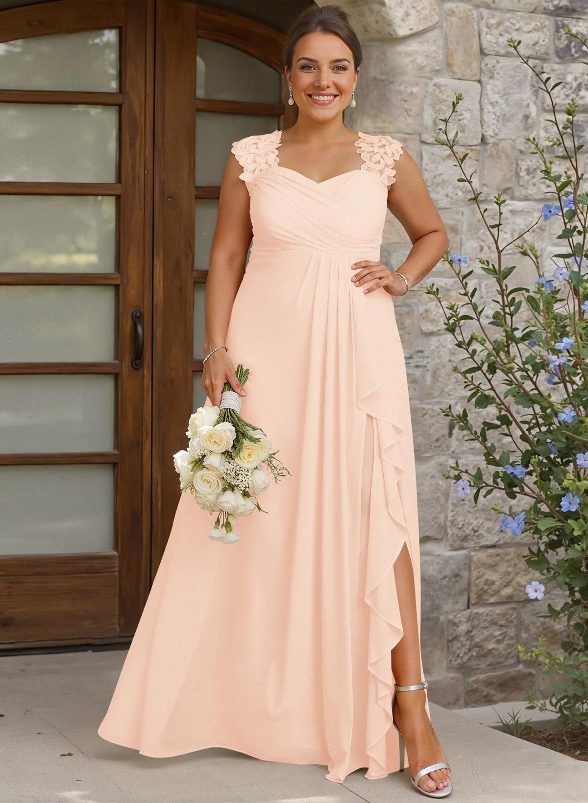 Sheath Sweetheart Sleeveless Floor-Length Chiffon Bridesmaid Dresses With Lace, product image 257