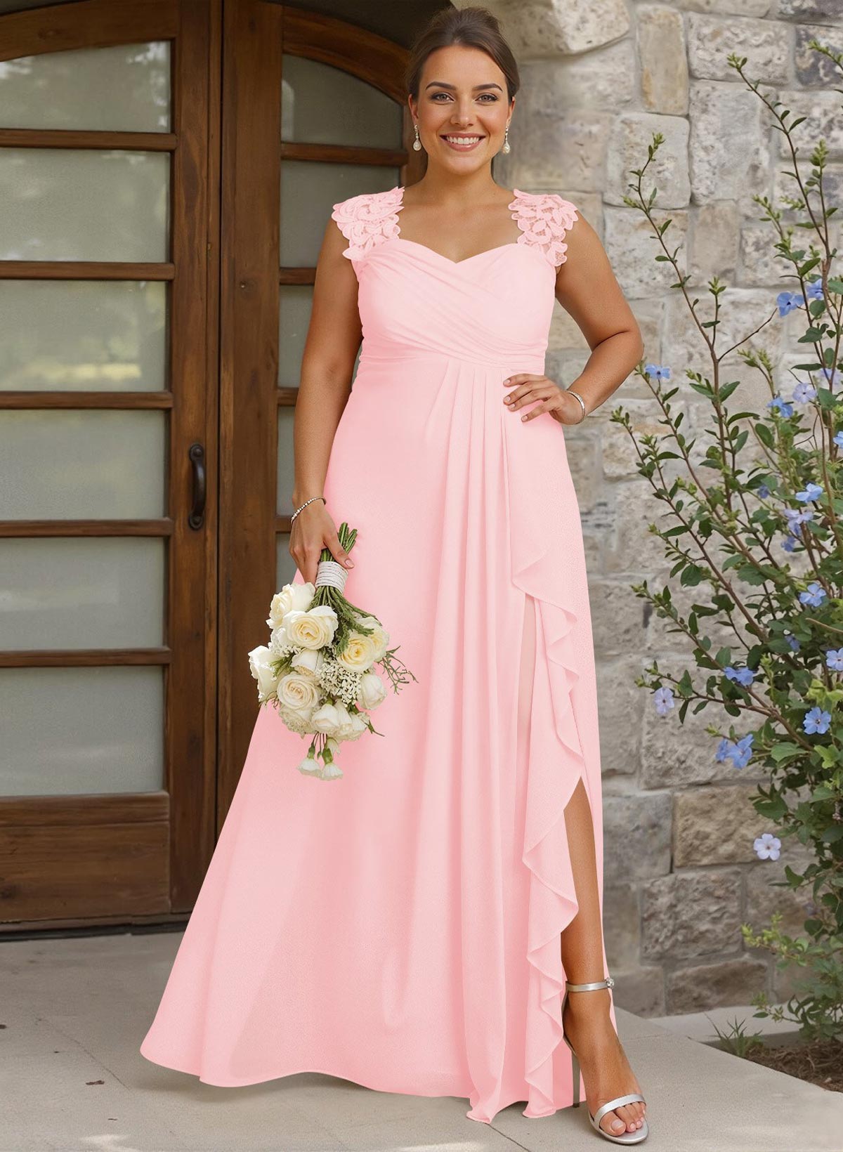 Sheath Sweetheart Sleeveless Floor-Length Chiffon Bridesmaid Dresses With Lace, product image 261