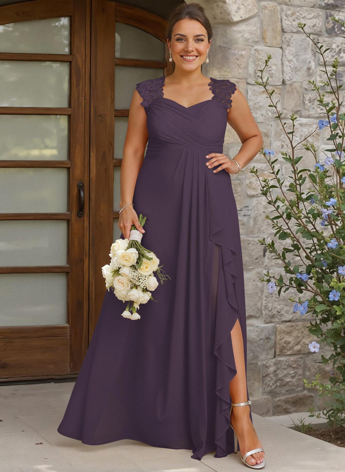 Sheath Sweetheart Sleeveless Floor-Length Chiffon Bridesmaid Dresses With Lace, product image 283