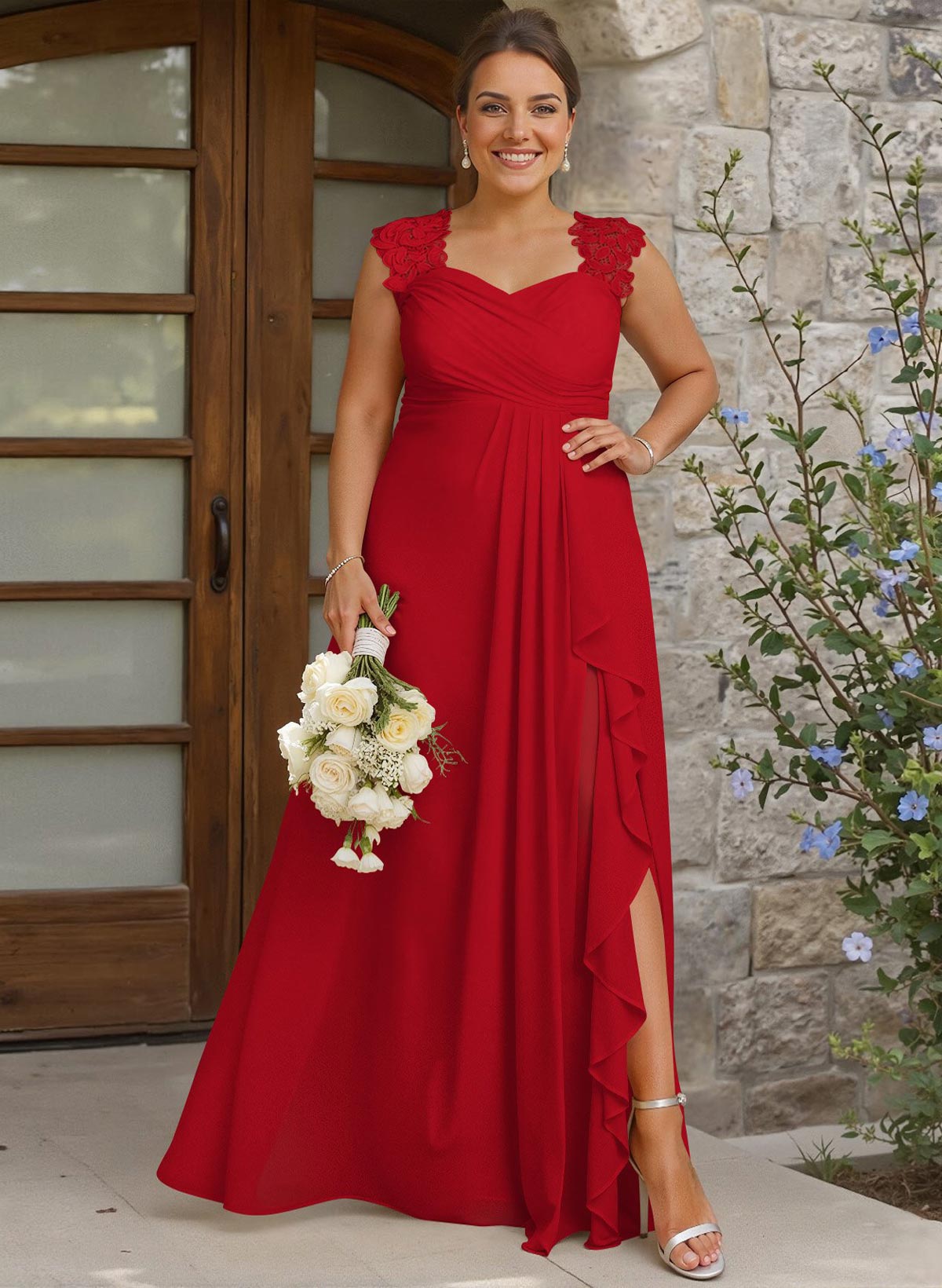 Sheath Sweetheart Sleeveless Floor-Length Chiffon Bridesmaid Dresses With Lace, product image 249