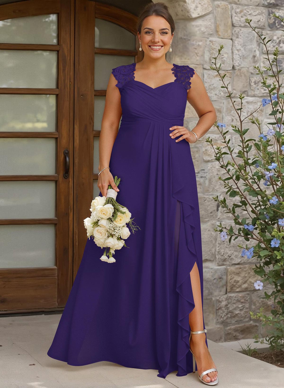 Sheath Sweetheart Sleeveless Floor-Length Chiffon Bridesmaid Dresses With Lace, product image 293