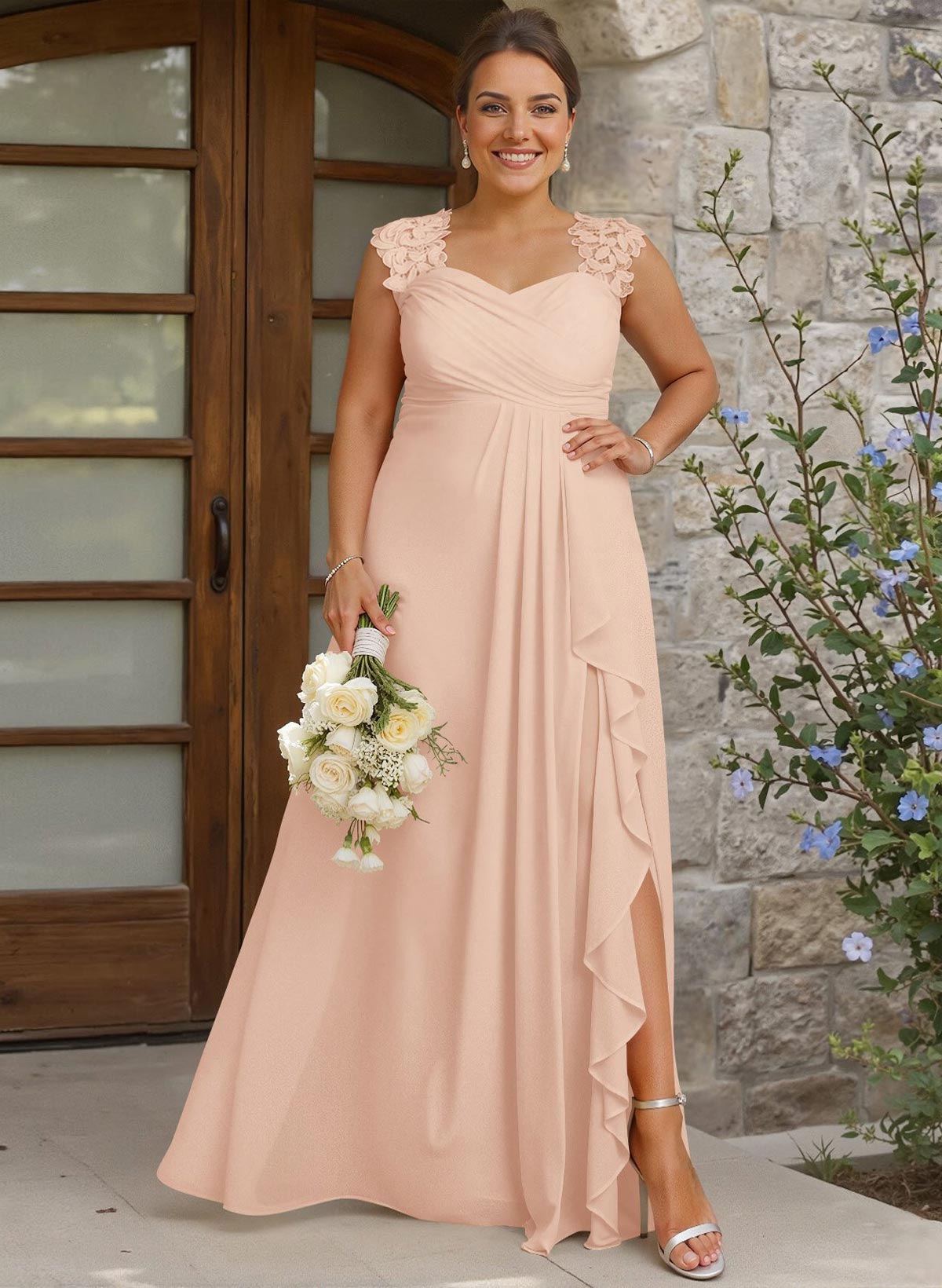 Sheath Sweetheart Sleeveless Floor-Length Chiffon Bridesmaid Dresses With Lace, product image 341