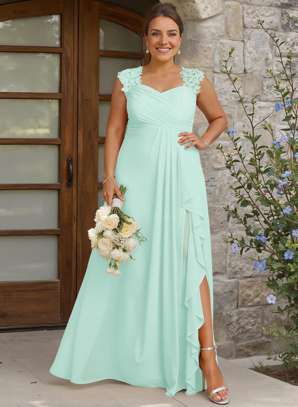 Sheath Sweetheart Sleeveless Floor-Length Chiffon Bridesmaid Dresses With Lace, product image 305