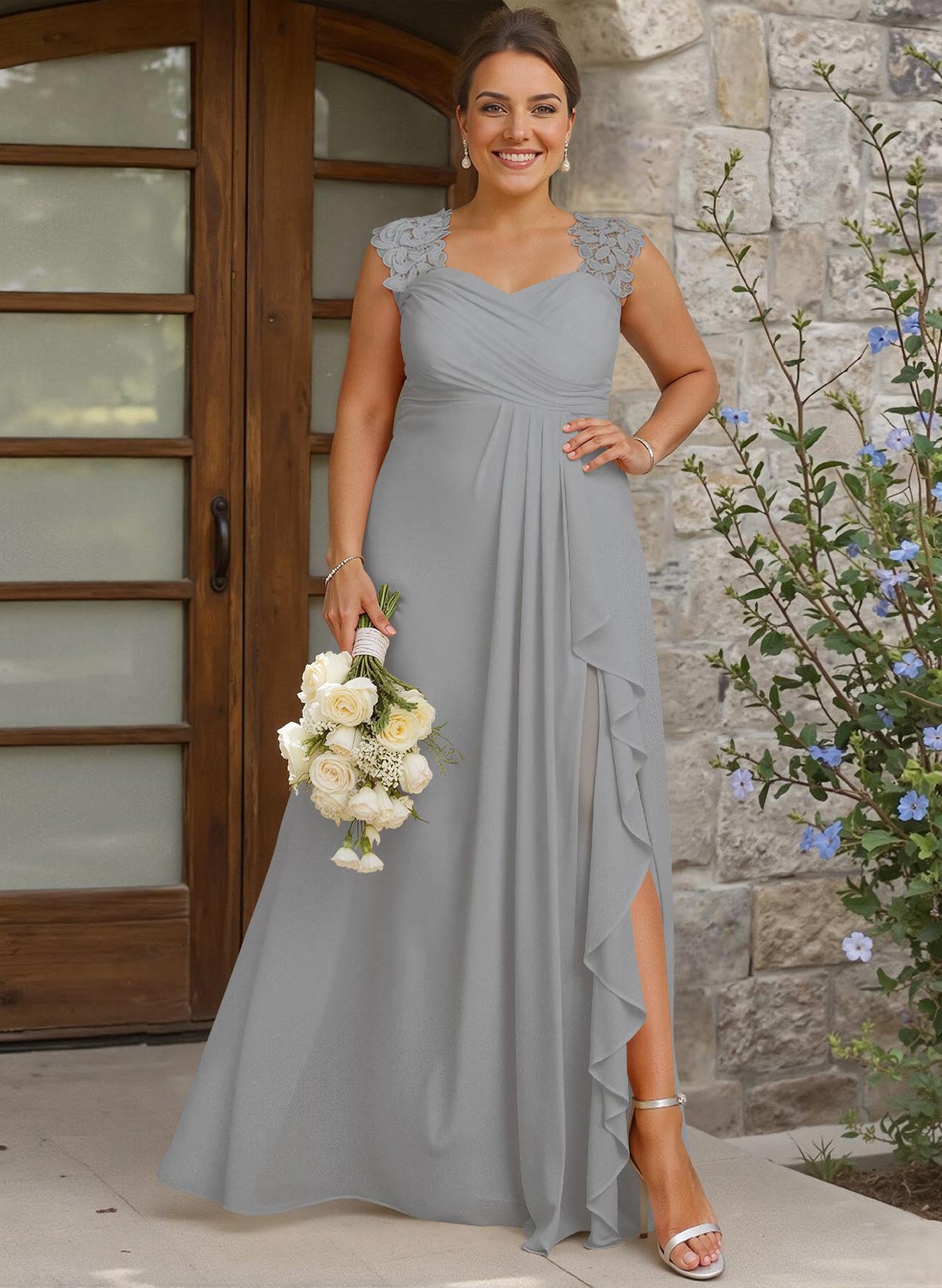 Sheath Sweetheart Sleeveless Floor-Length Chiffon Bridesmaid Dresses With Lace, product image 329
