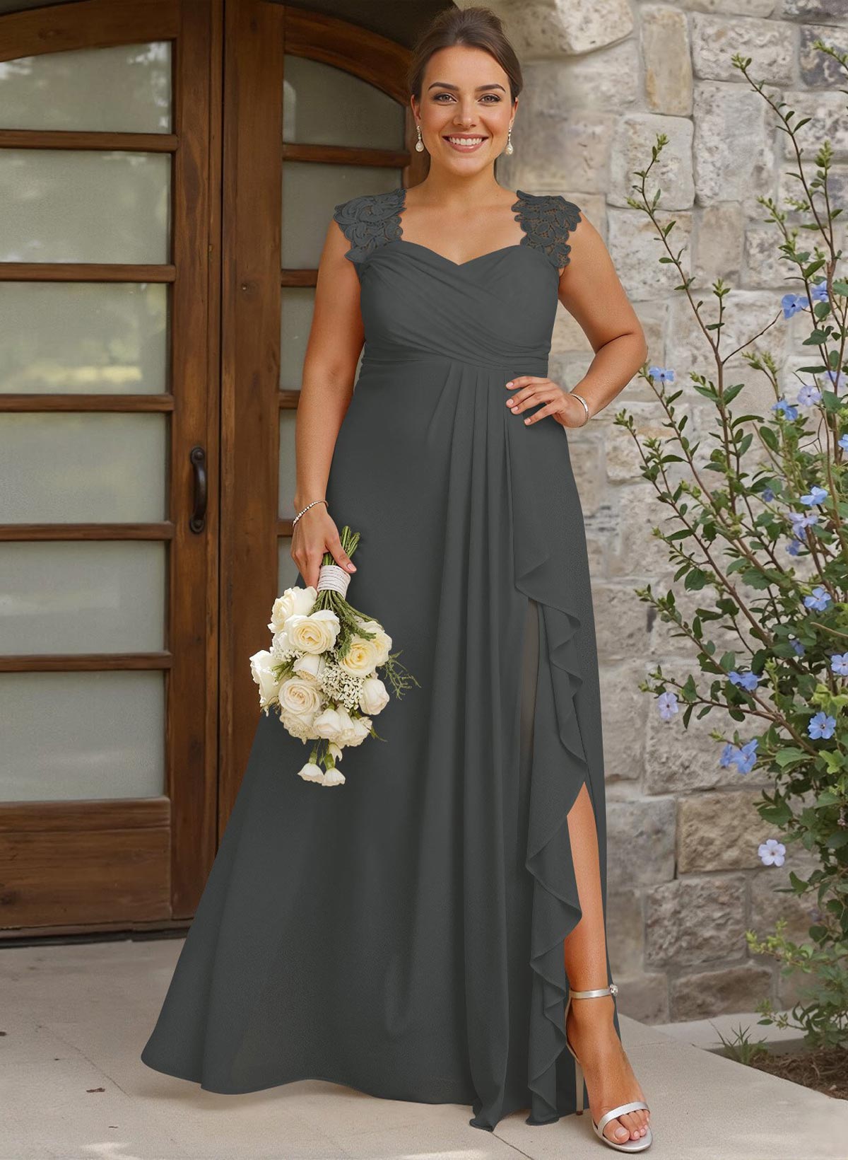 Sheath Sweetheart Sleeveless Floor-Length Chiffon Bridesmaid Dresses With Lace, product image 331
