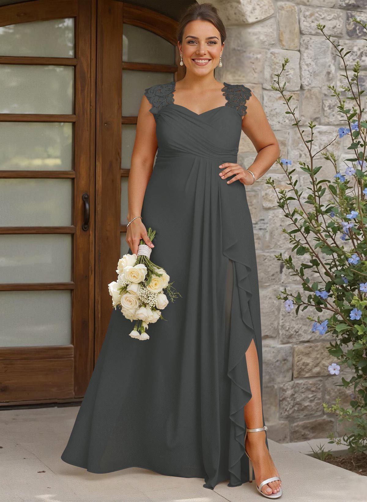 Sheath Sweetheart Sleeveless Floor-Length Chiffon Bridesmaid Dresses With Lace, product image 331
