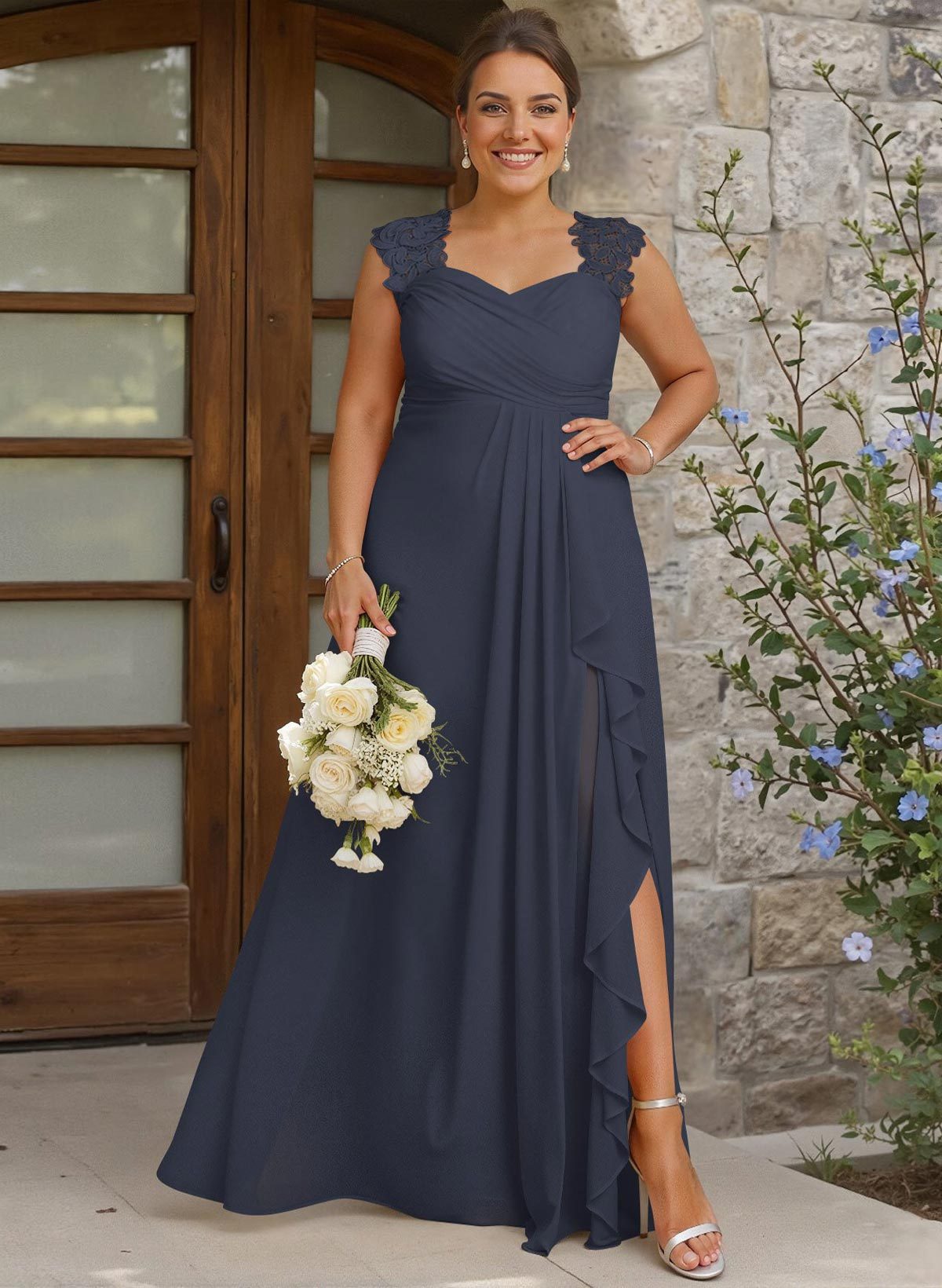 Sheath Sweetheart Sleeveless Floor-Length Chiffon Bridesmaid Dresses With Lace, product image 225