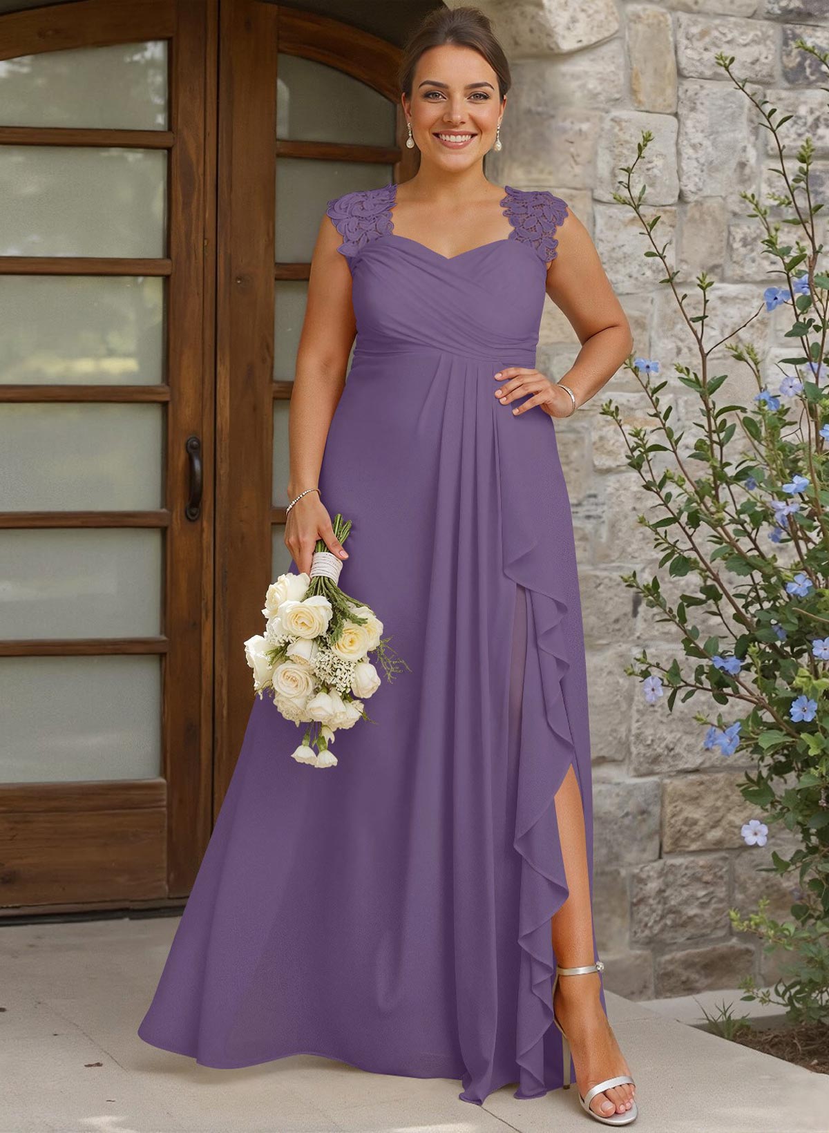 Sheath Sweetheart Sleeveless Floor-Length Chiffon Bridesmaid Dresses With Lace, product image 281