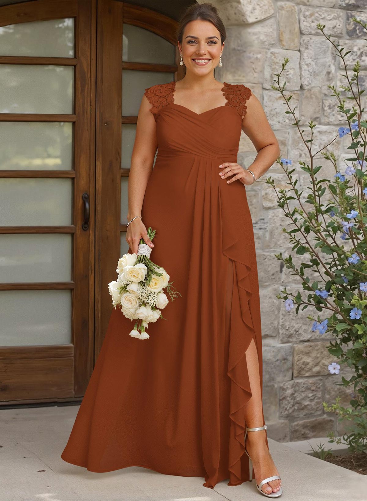 Sheath Sweetheart Sleeveless Floor-Length Chiffon Bridesmaid Dresses With Lace, product image 349