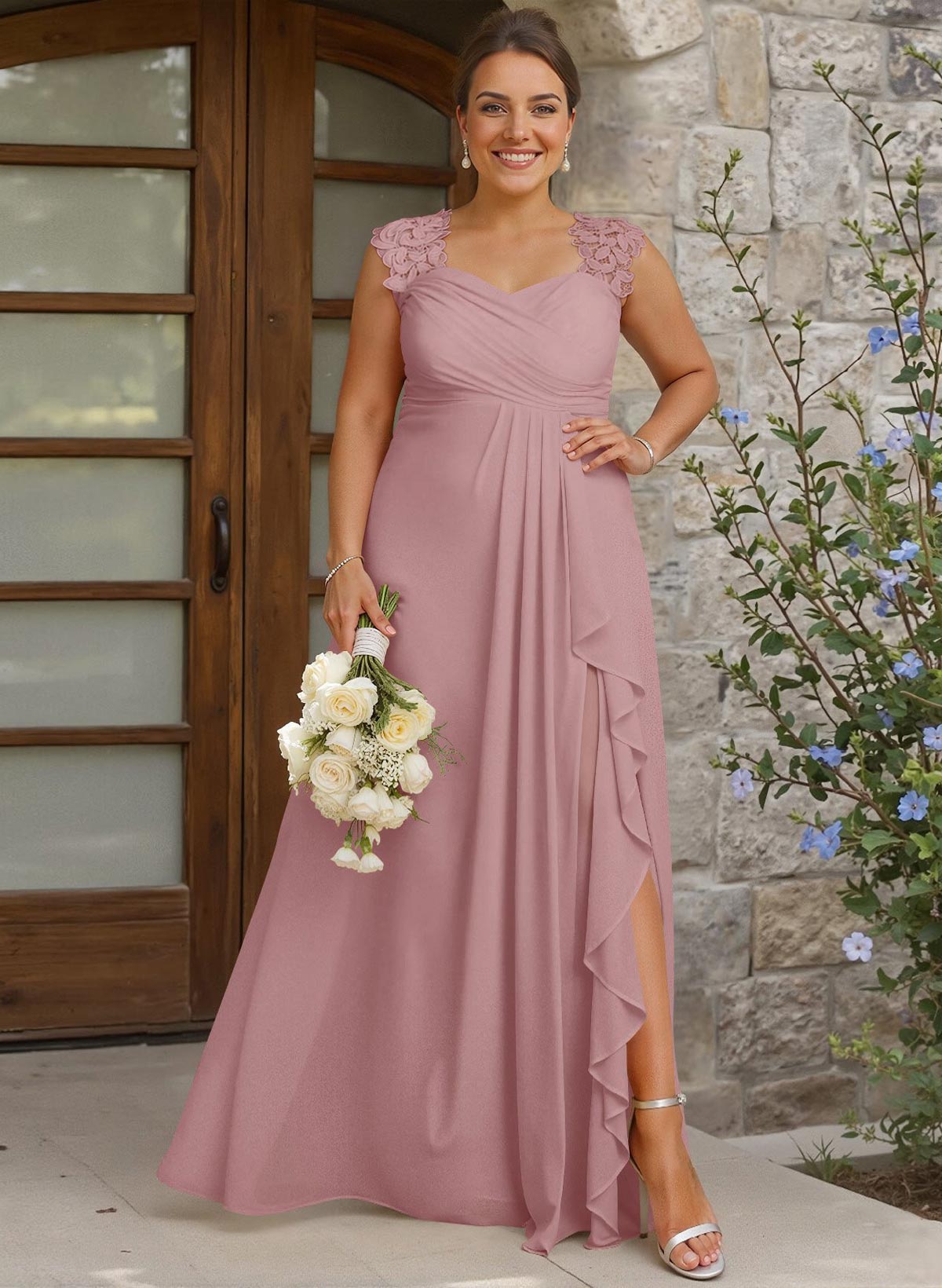 Sheath Sweetheart Sleeveless Floor-Length Chiffon Bridesmaid Dresses With Lace, product image 273
