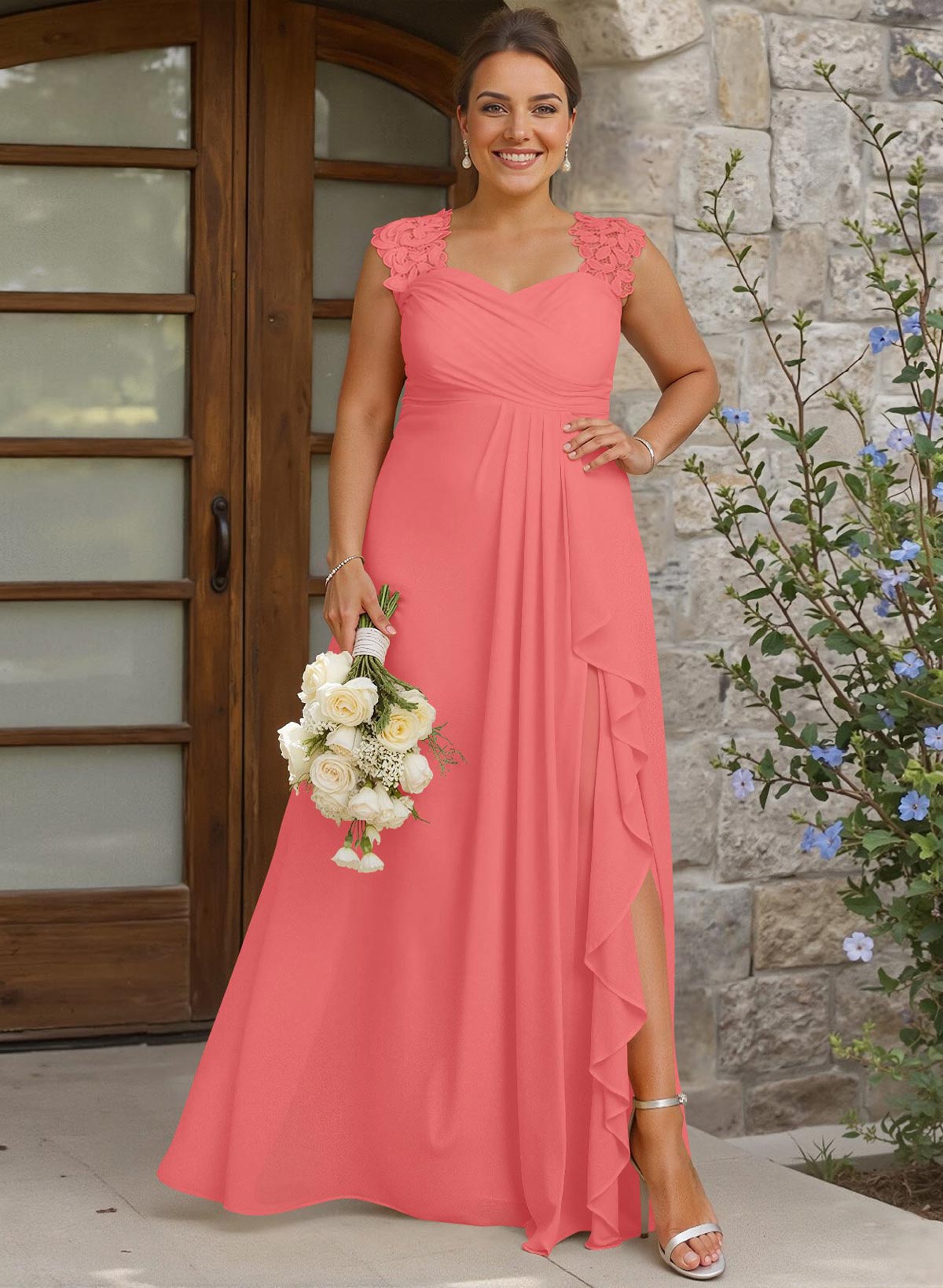 Sheath Sweetheart Sleeveless Floor-Length Chiffon Bridesmaid Dresses With Lace, product image 253