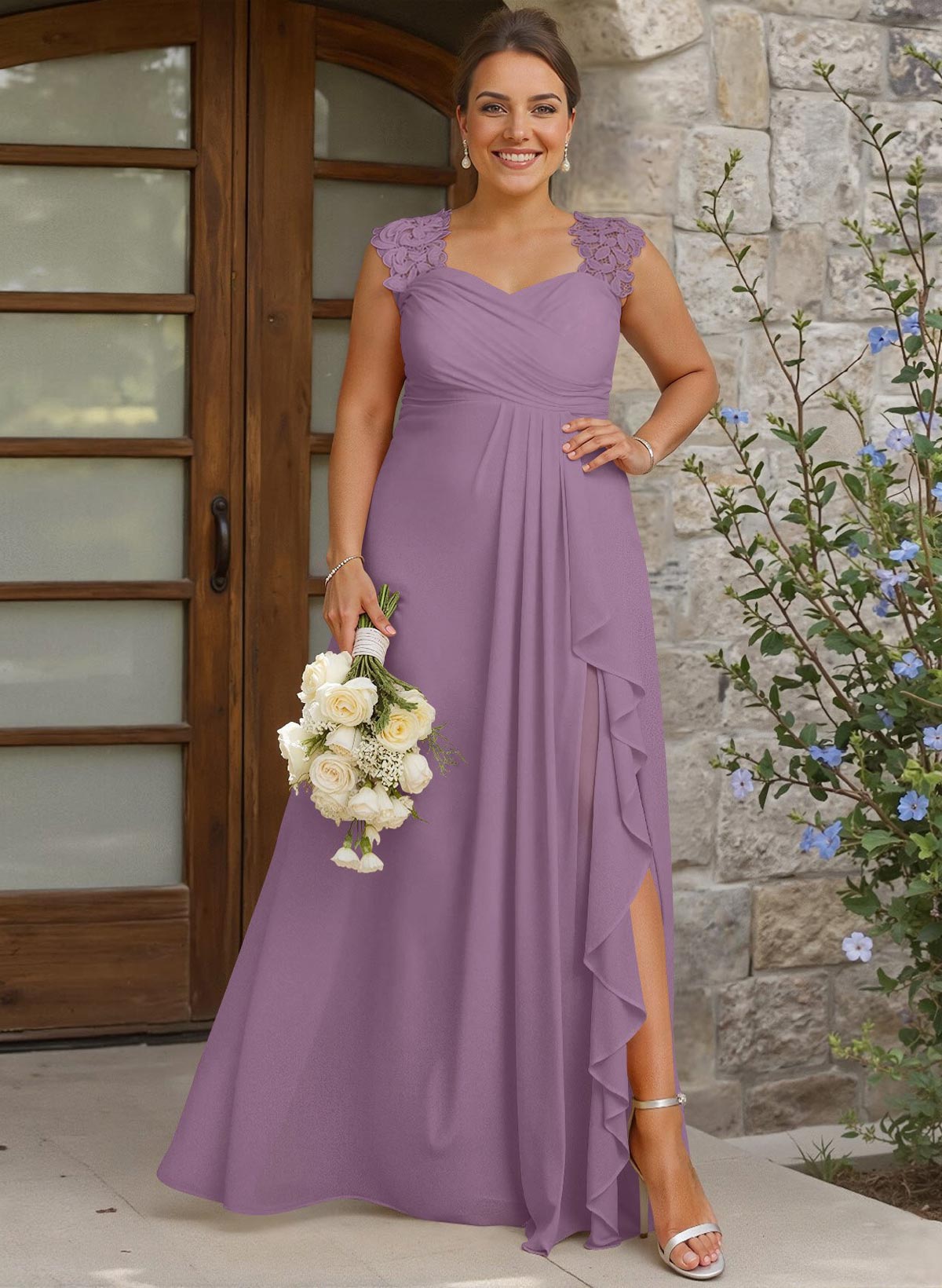 Sheath Sweetheart Sleeveless Floor-Length Chiffon Bridesmaid Dresses With Lace, product image 271